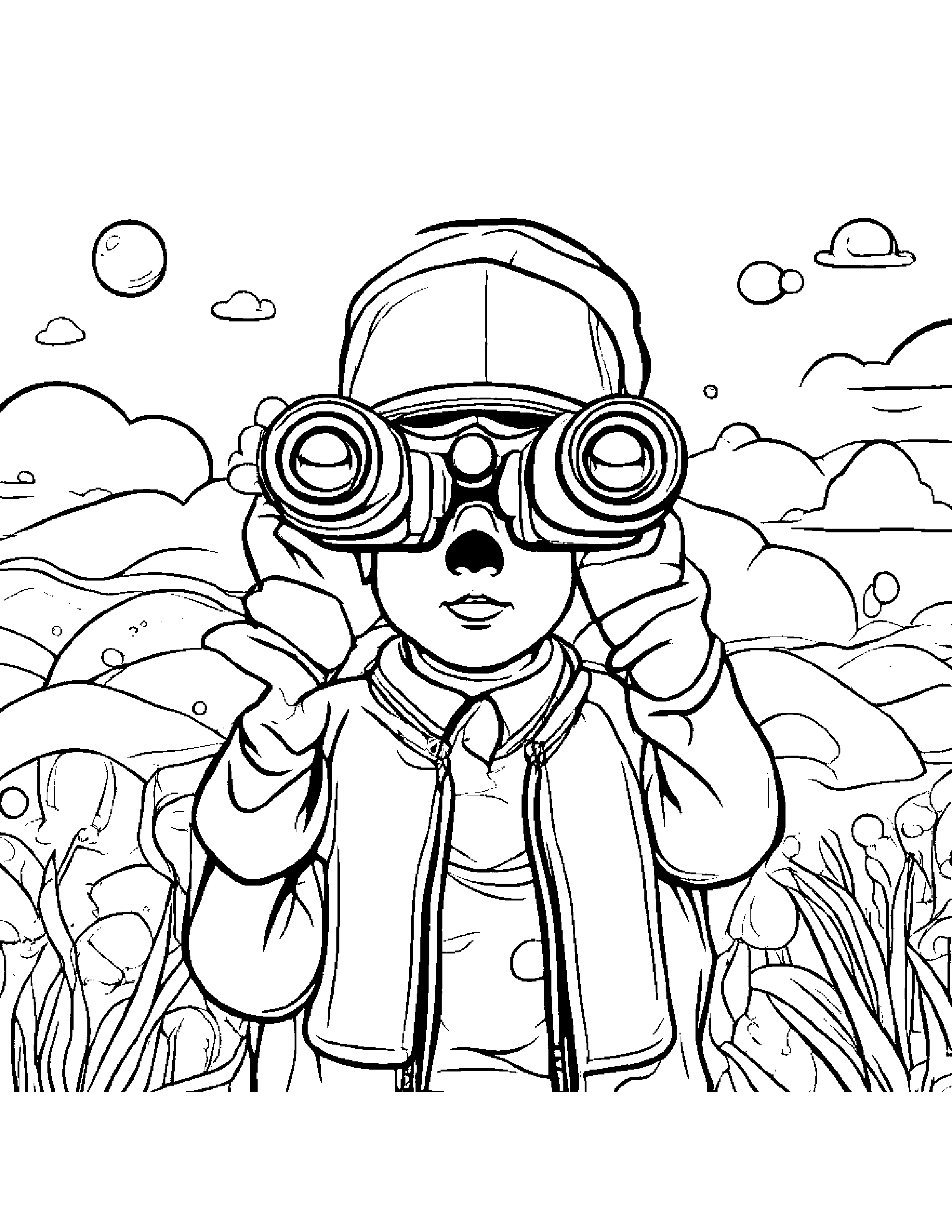 Binoculars Blowing Bubbles #4 Coloring Page (Free Printable PDF)