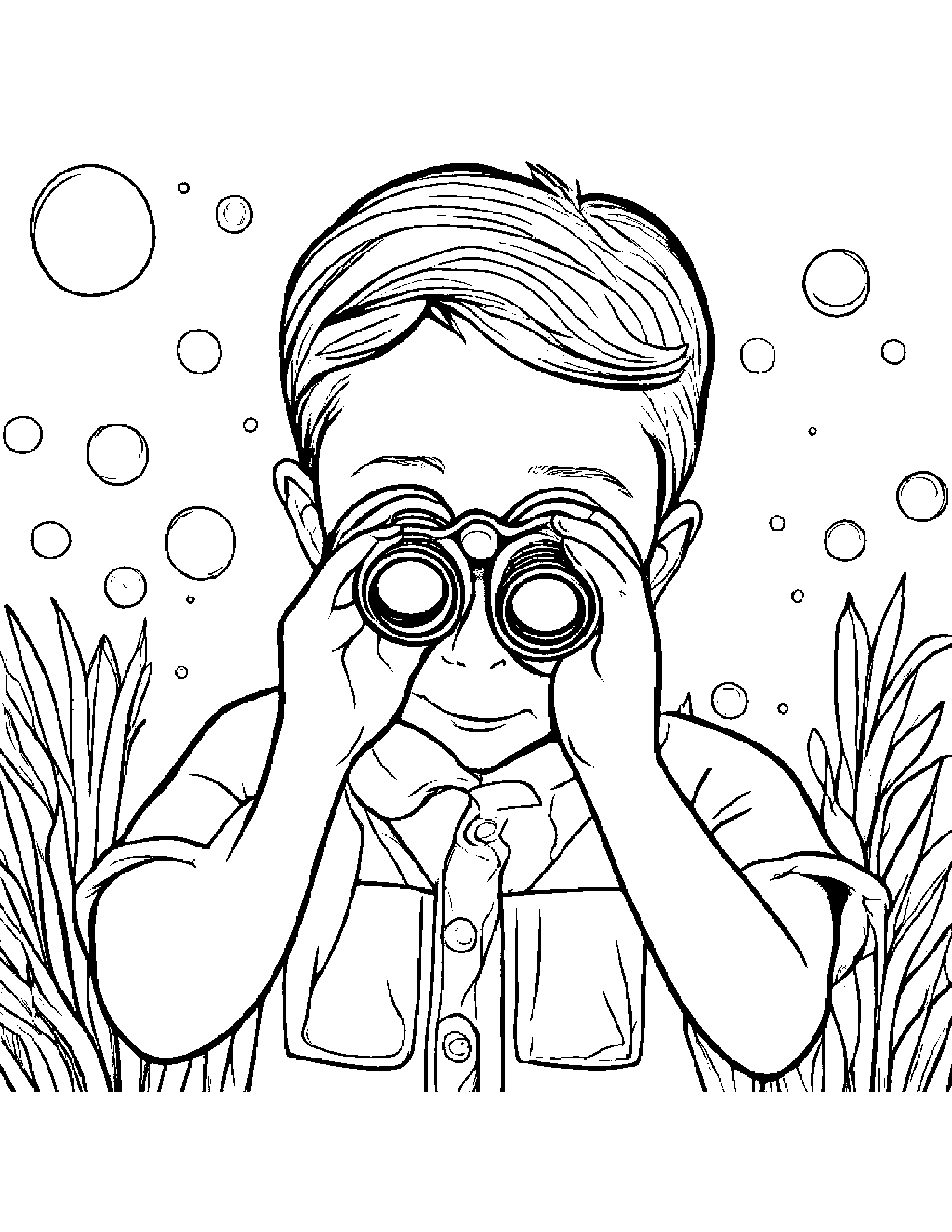 Binoculars Blowing Bubbles Coloring Page (Free Printable PDF)