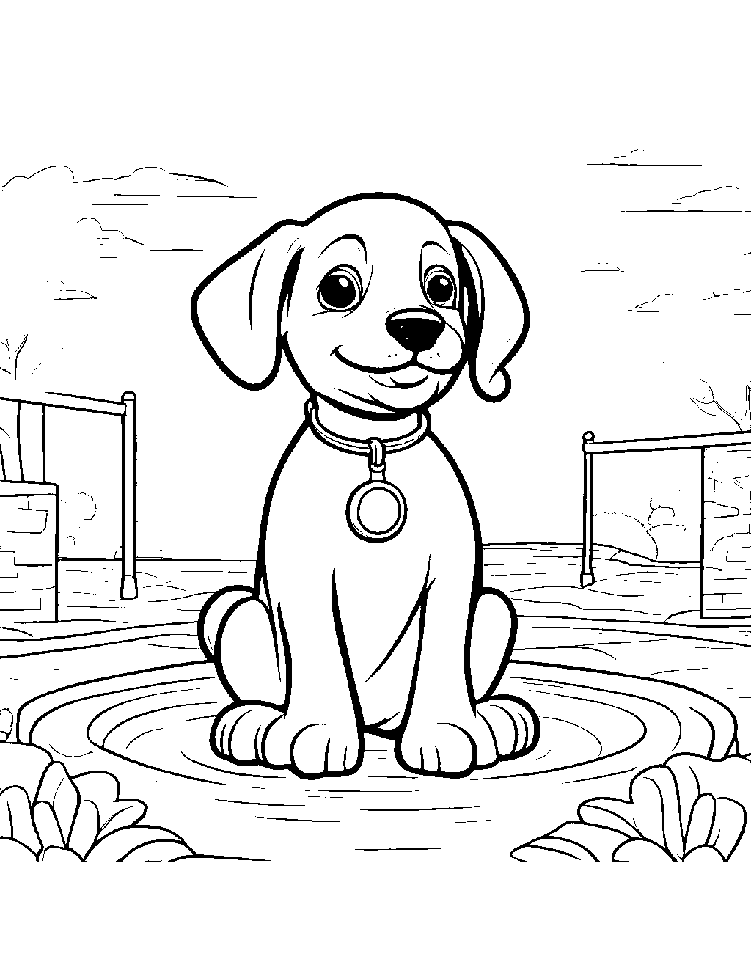 Bubbly Puppy At The Playground #2 Coloring Page (Free Printable PDF)
