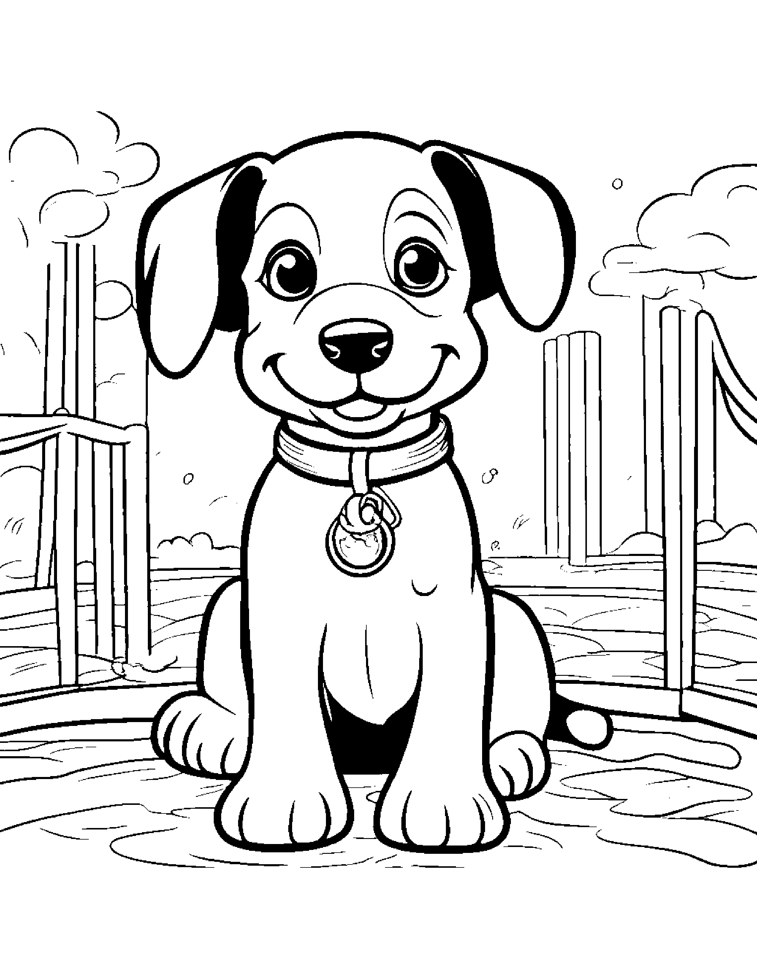Bubbly Puppy At The Playground Coloring Page (Free Printable PDF)