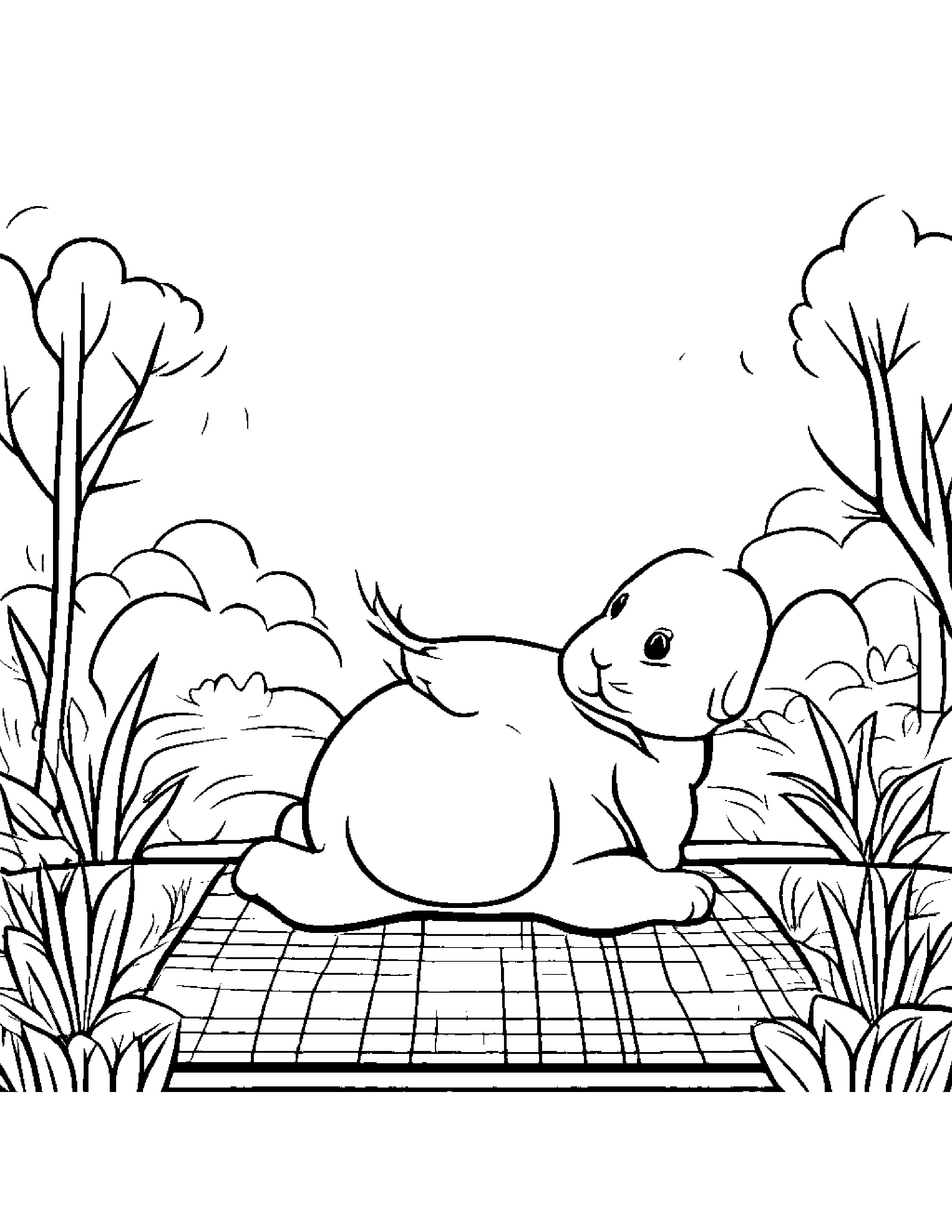 Bunny Waving On A Picnic Blanket Coloring Page (Free Printable PDF)
