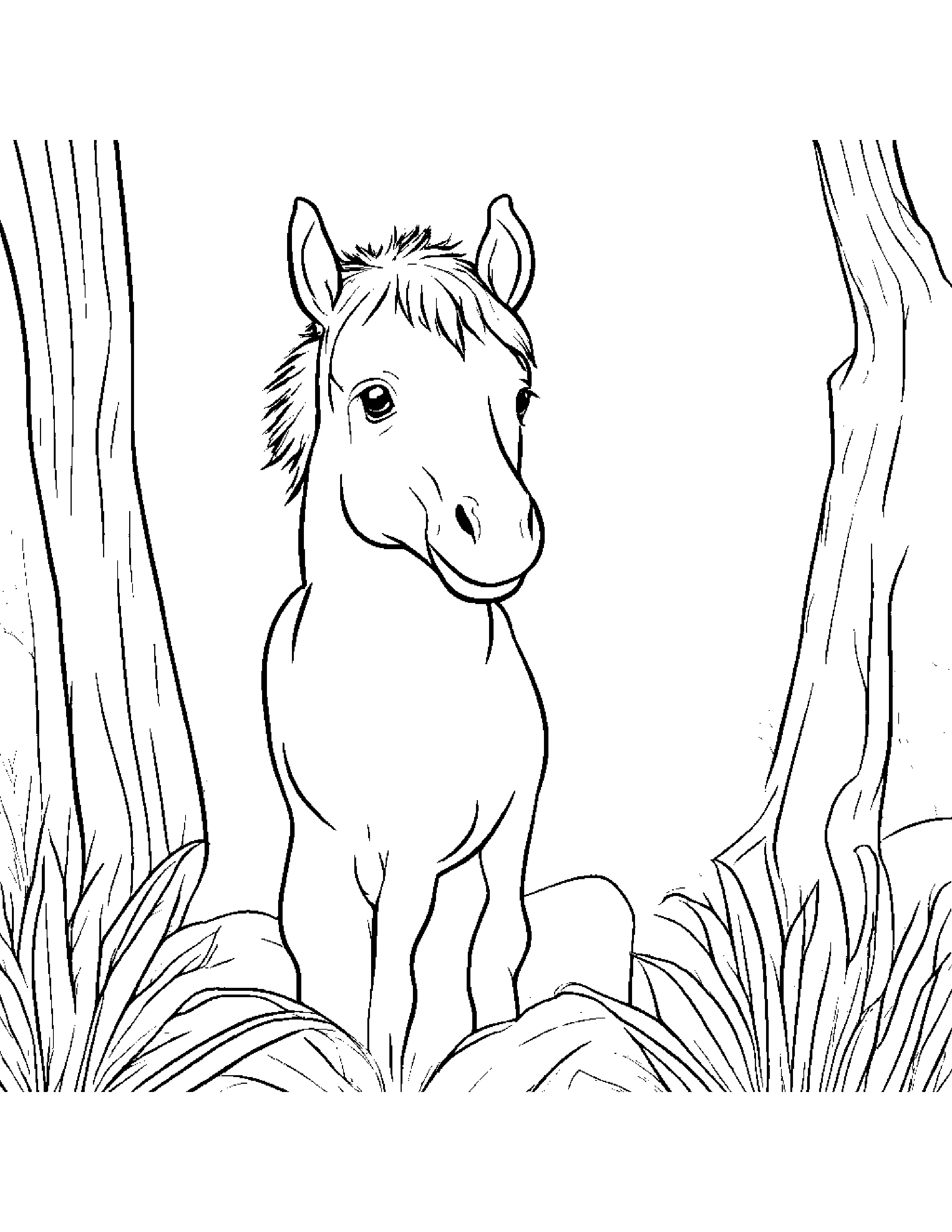 Foal Playing Peekaboo Coloring Page (Free Printable PDF)