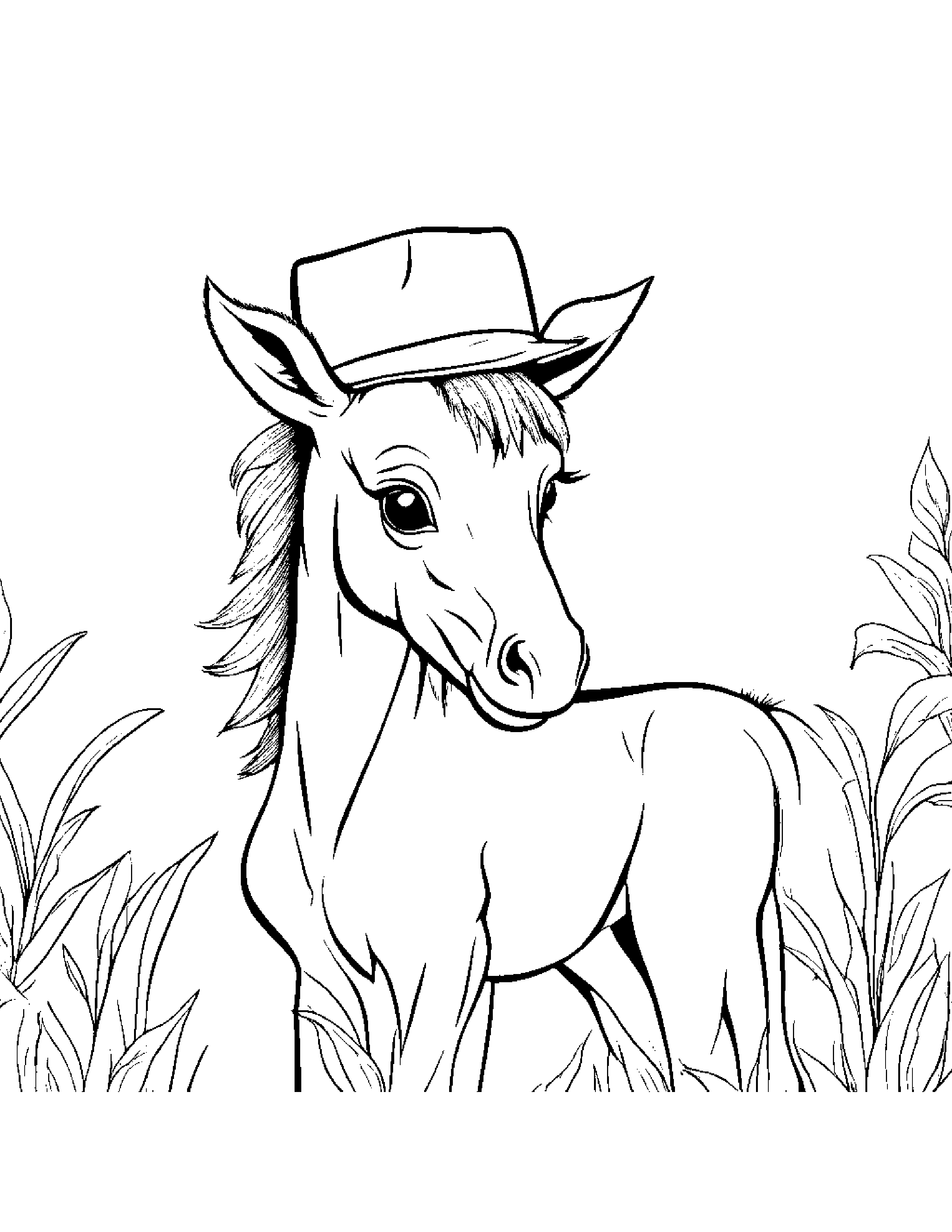Foal With A Cute Hat Coloring Page (Free Printable PDF)