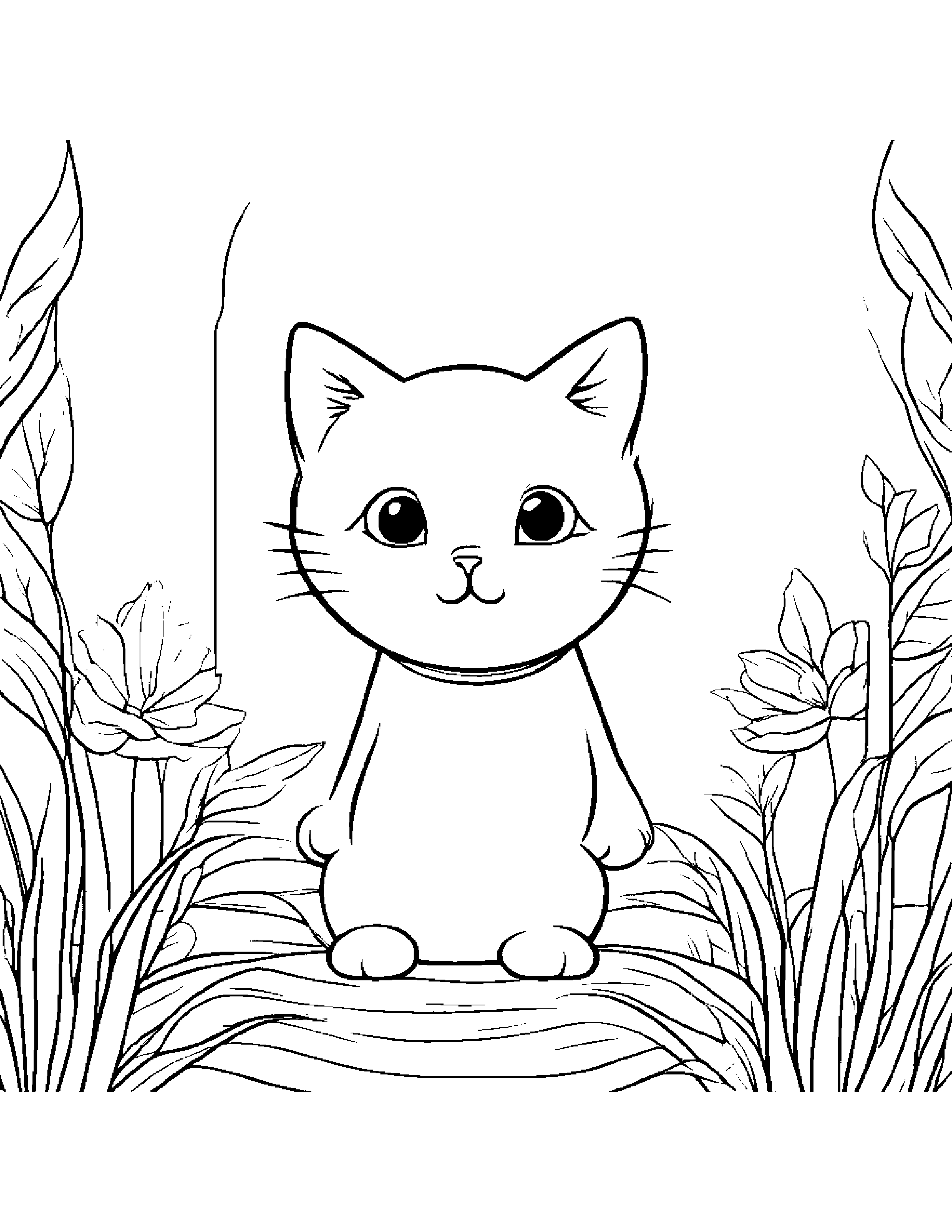 Kitty Playing Peekaboo Coloring Page (Free Printable PDF)