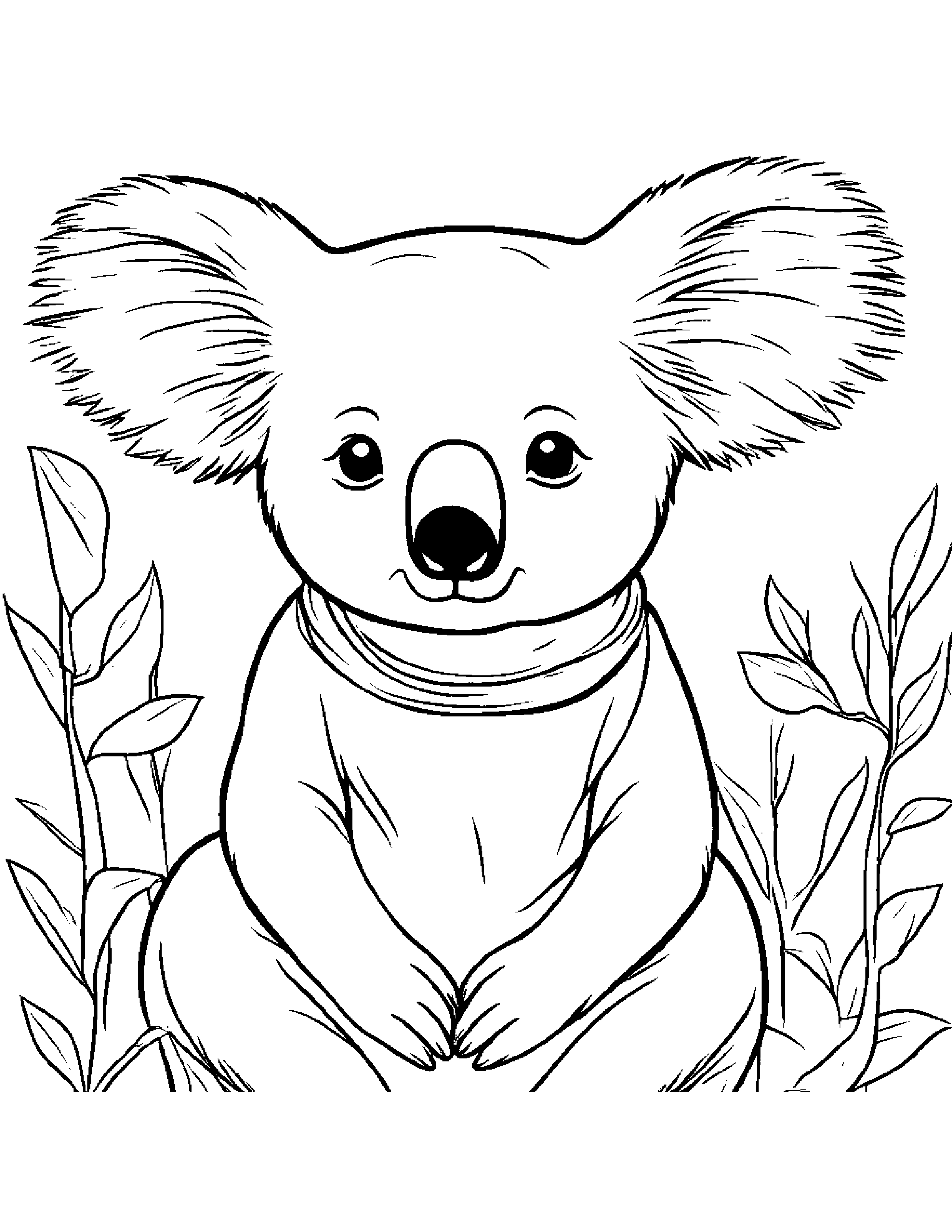 Koala With A Soft Scarf #2 Coloring Page (Free Printable PDF)