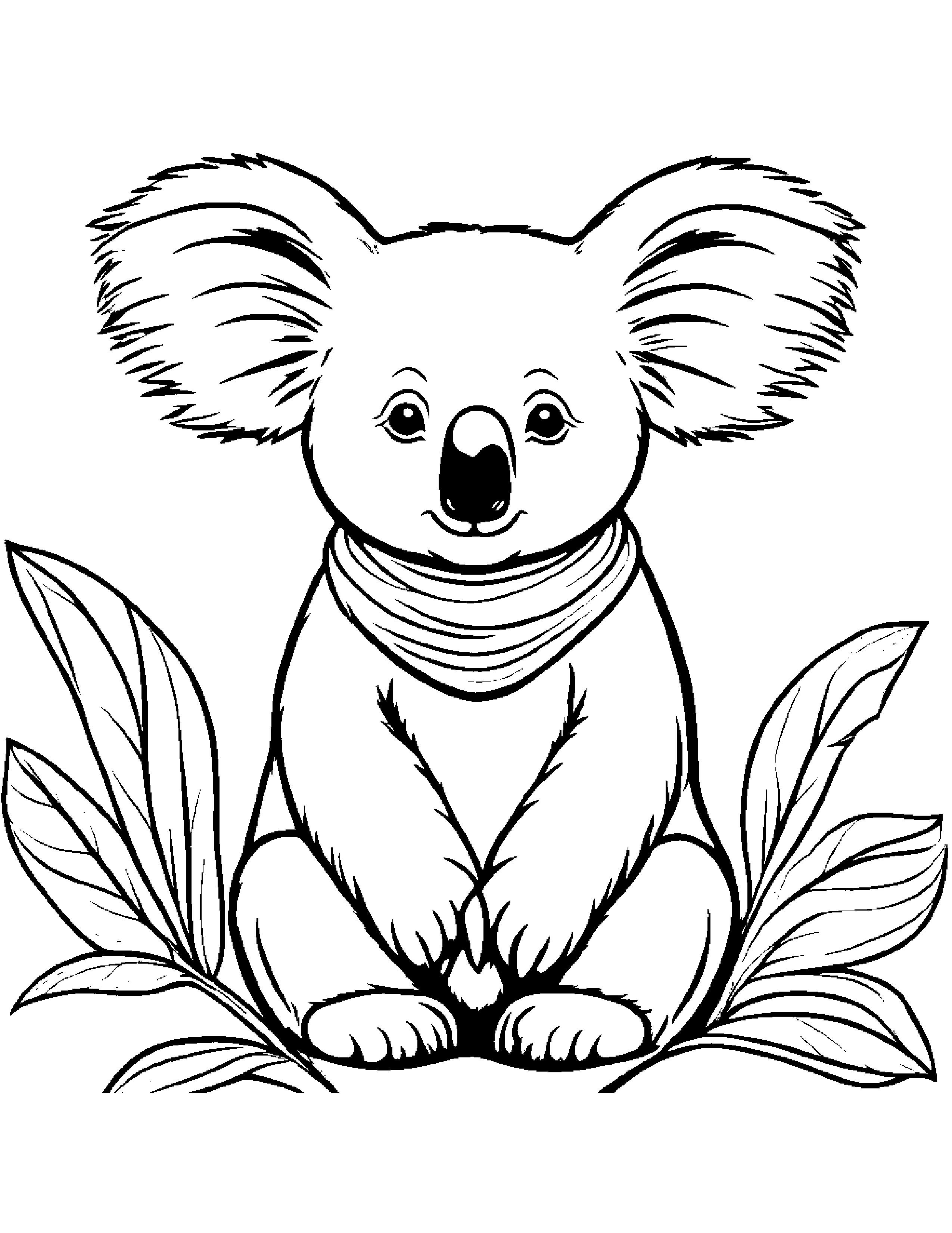 Koala With A Soft Scarf #3 Coloring Page (Free Printable PDF)