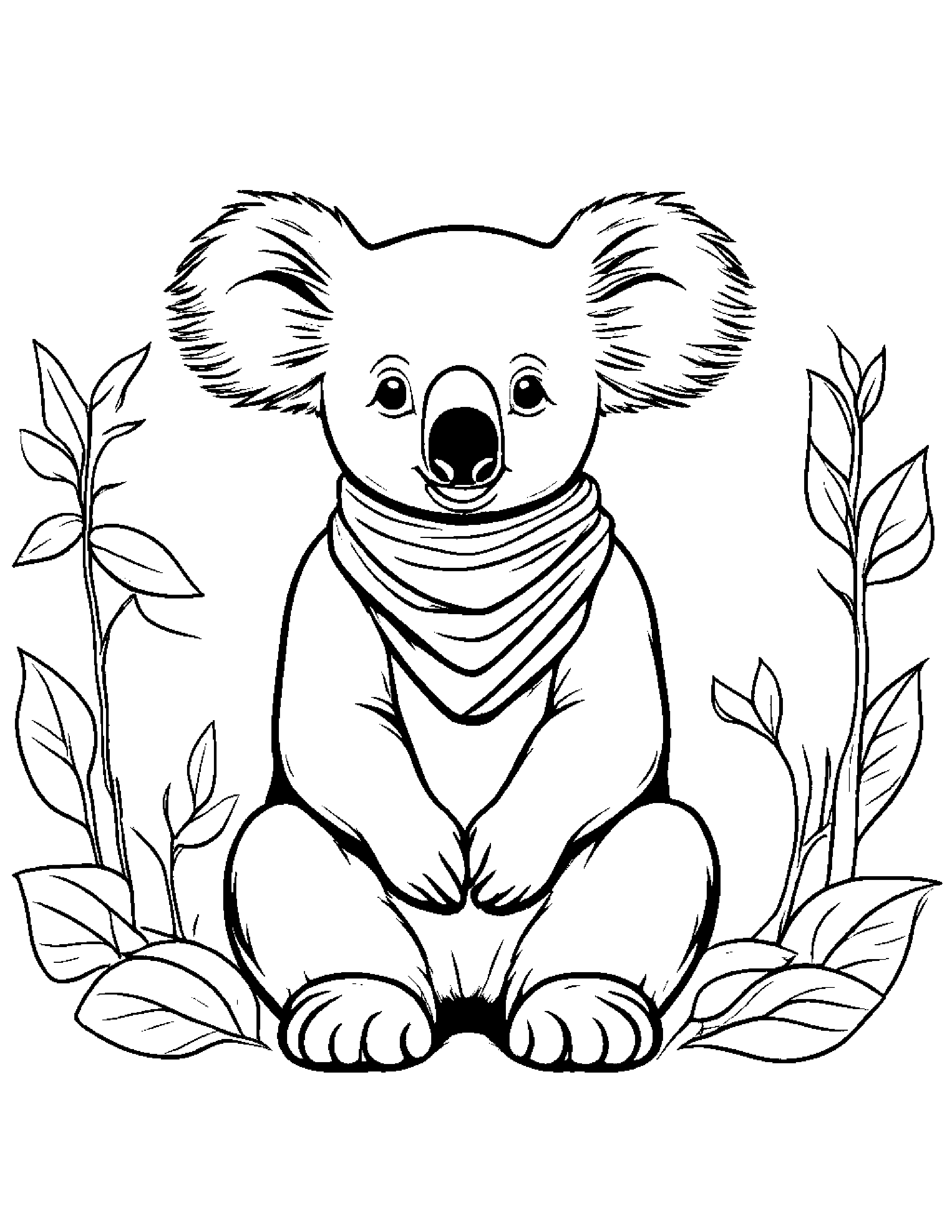 Koala With A Soft Scarf Coloring Page (Free Printable PDF)