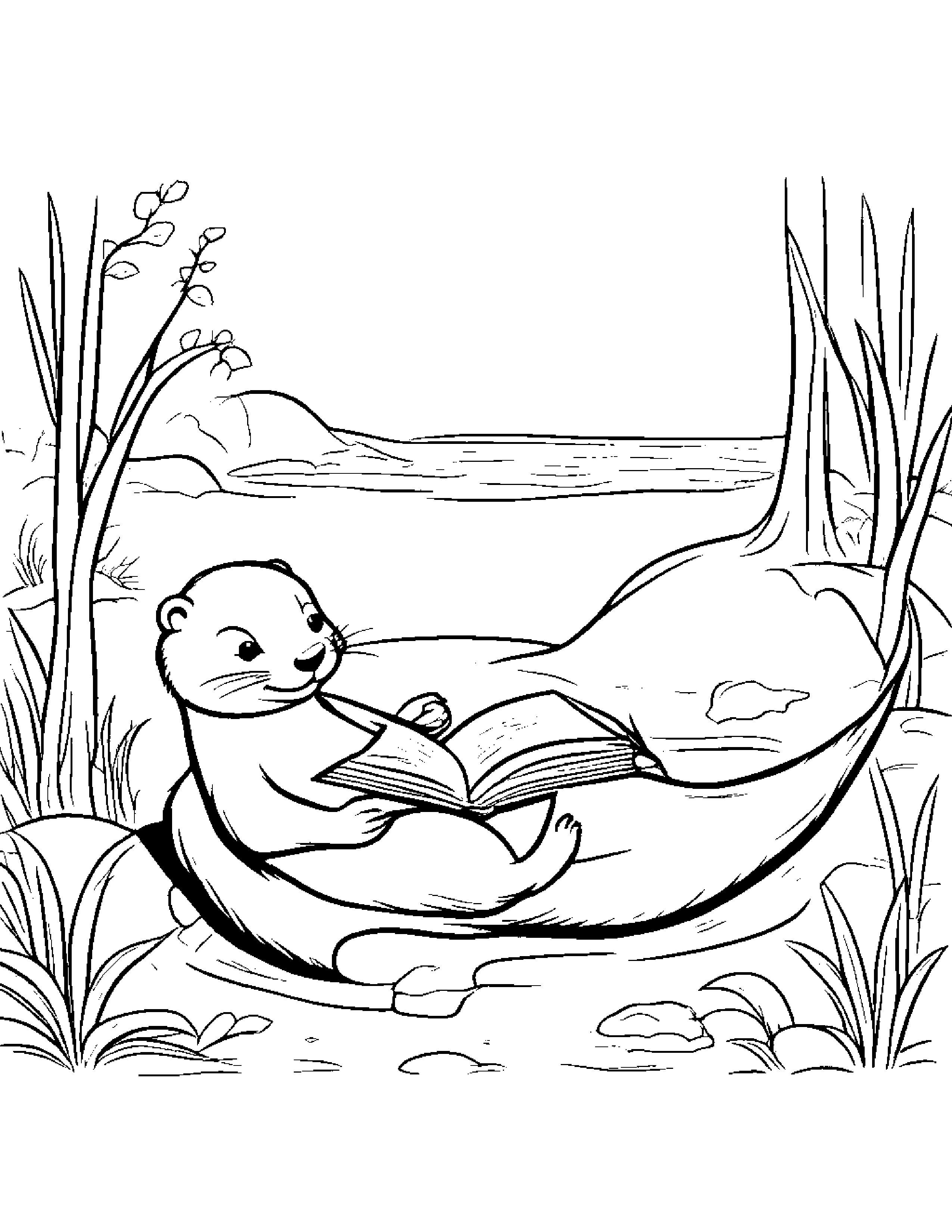 Merry Otter Reading A Storybook Beside A Sandbox #2 Coloring Page (Free Printable PDF)