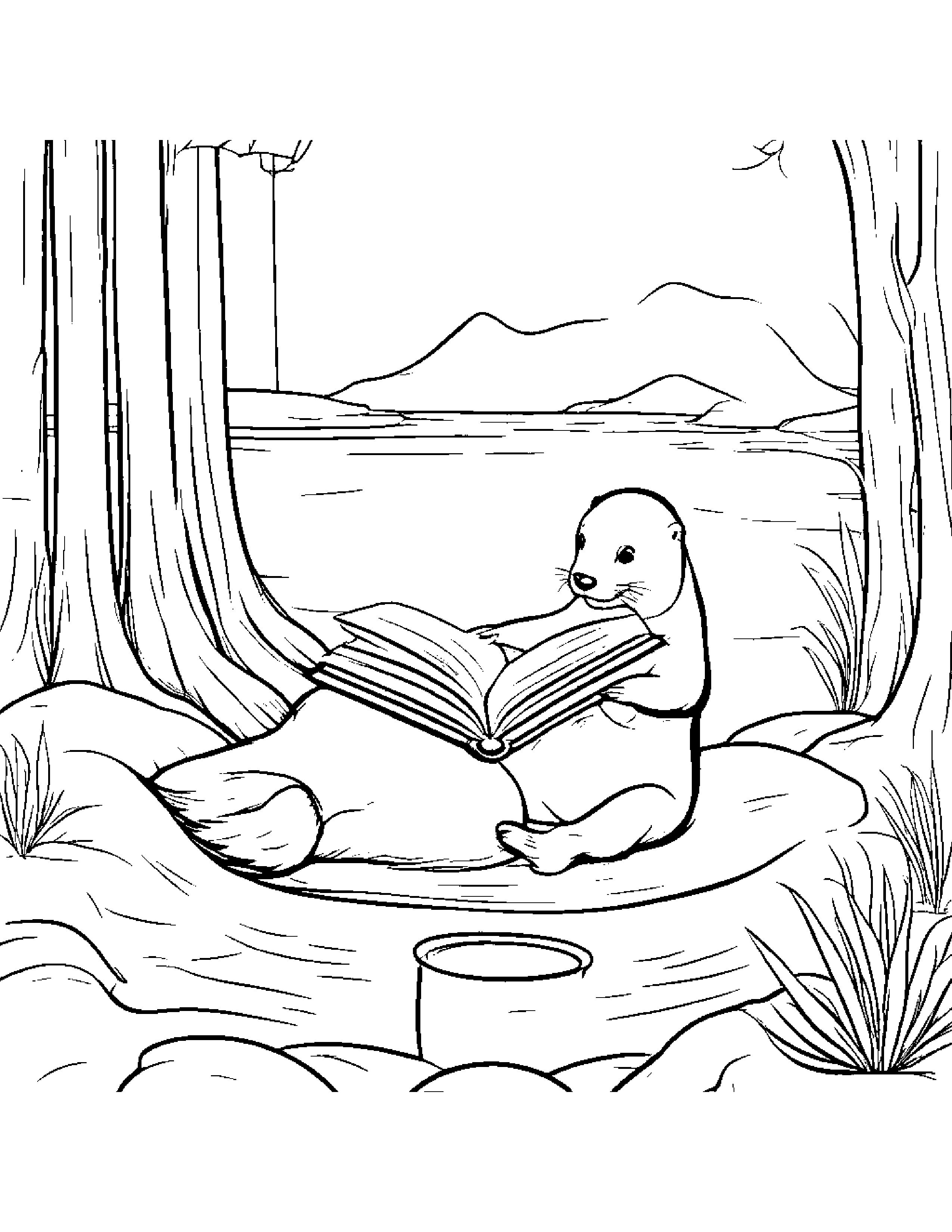 Merry Otter Reading A Storybook Beside A Sandbox #3 Coloring Page (Free Printable PDF)