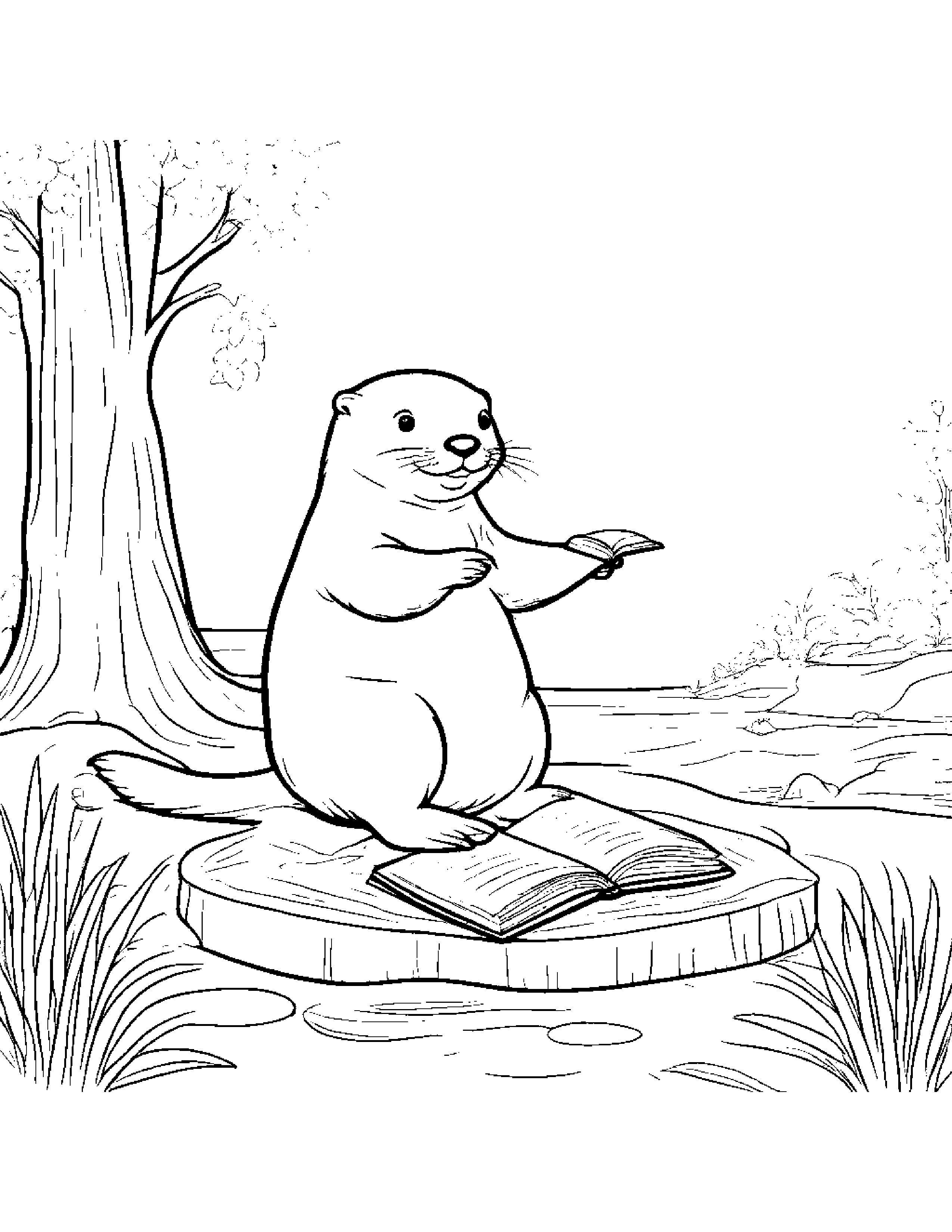 Merry Otter Reading A Storybook Beside A Sandbox Coloring Page (Free Printable PDF)