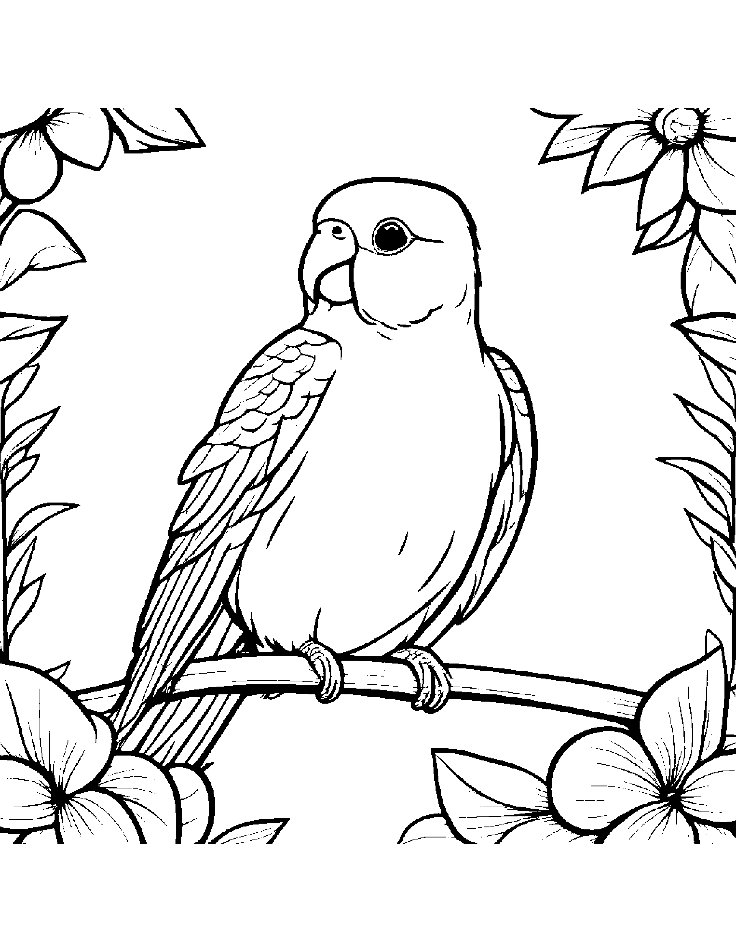 Parakeet With A Tiny Bow #2 Coloring Page (Free Printable PDF)