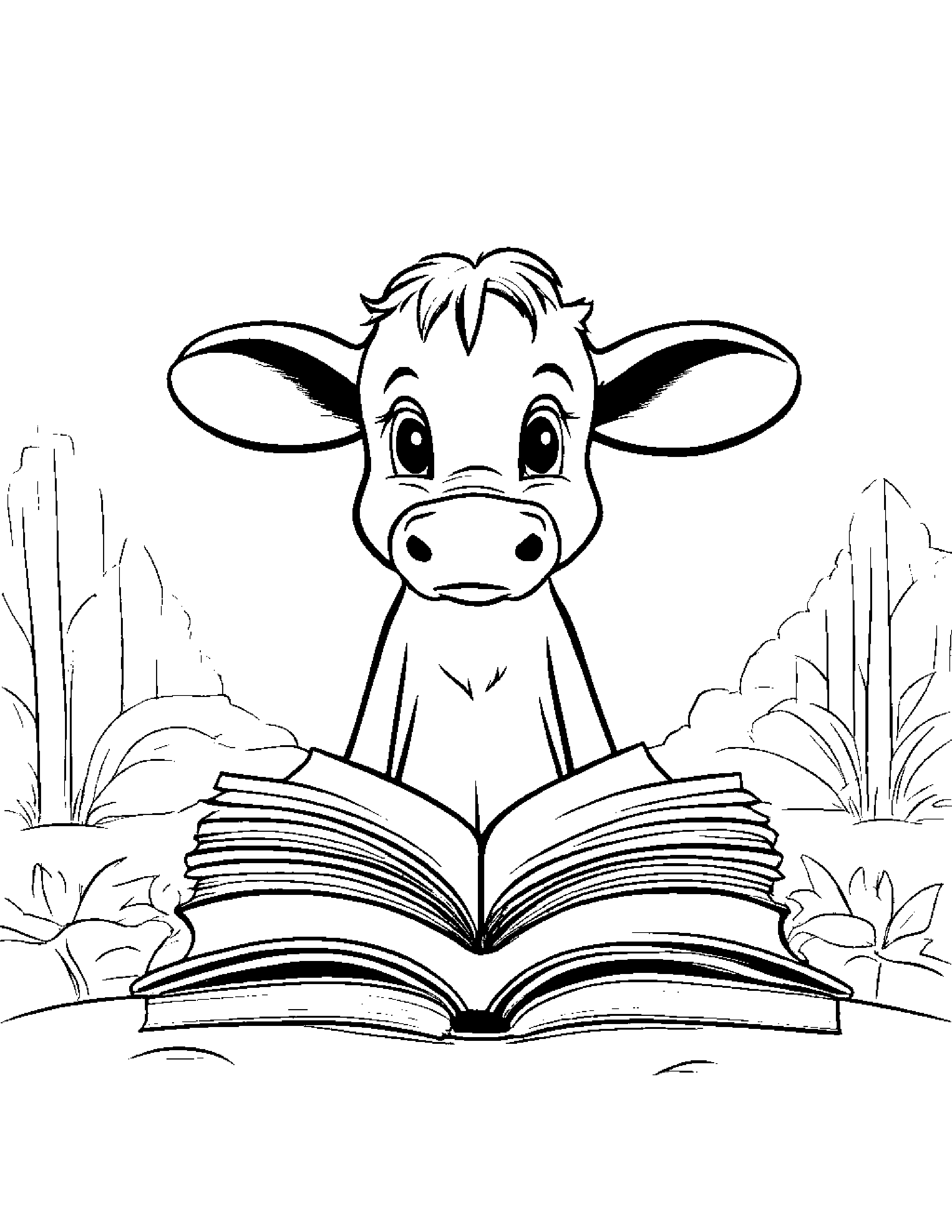 Peppy Calf Reading A Storybook #2 Coloring Page (Free Printable PDF)