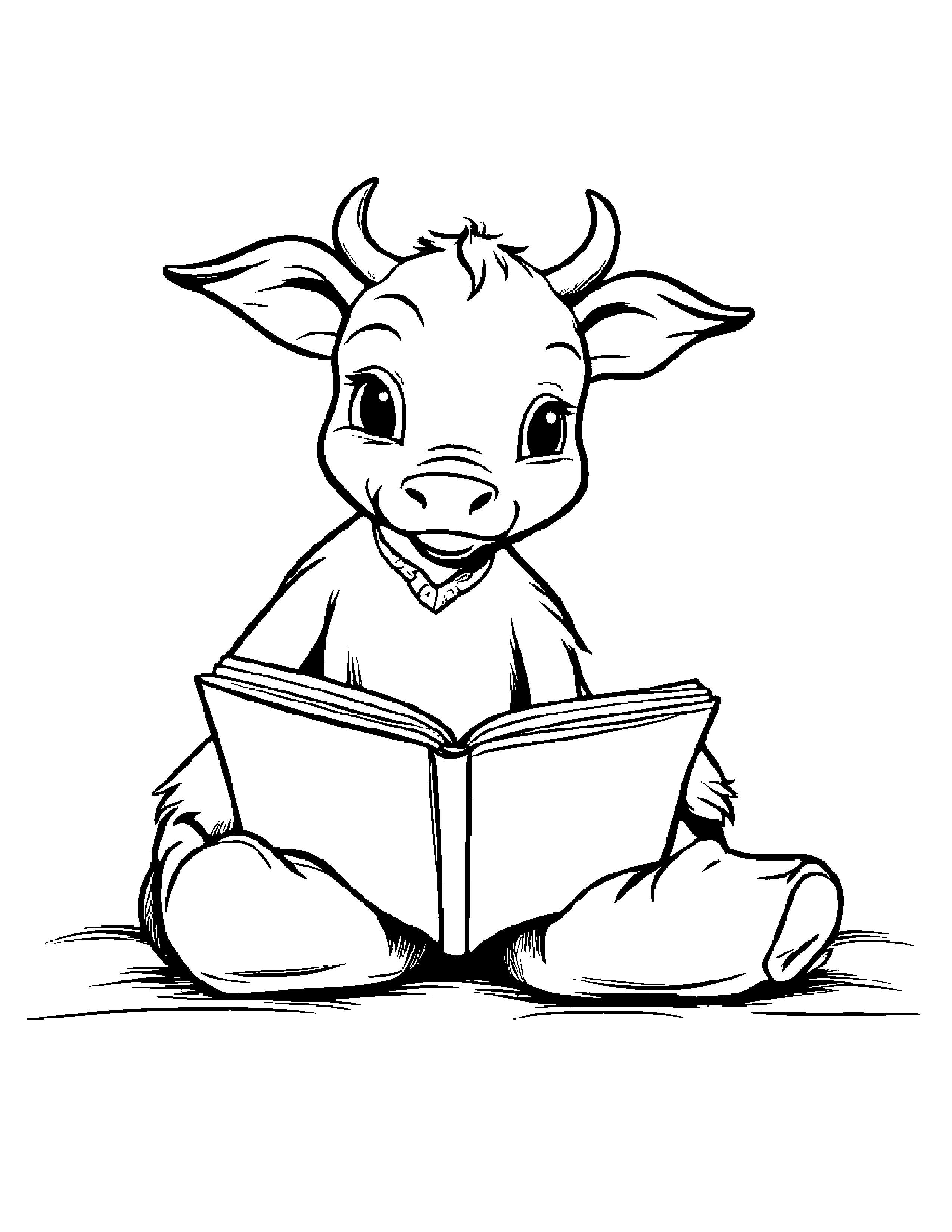 Peppy Calf Reading A Storybook #3 Coloring Page (Free Printable PDF)