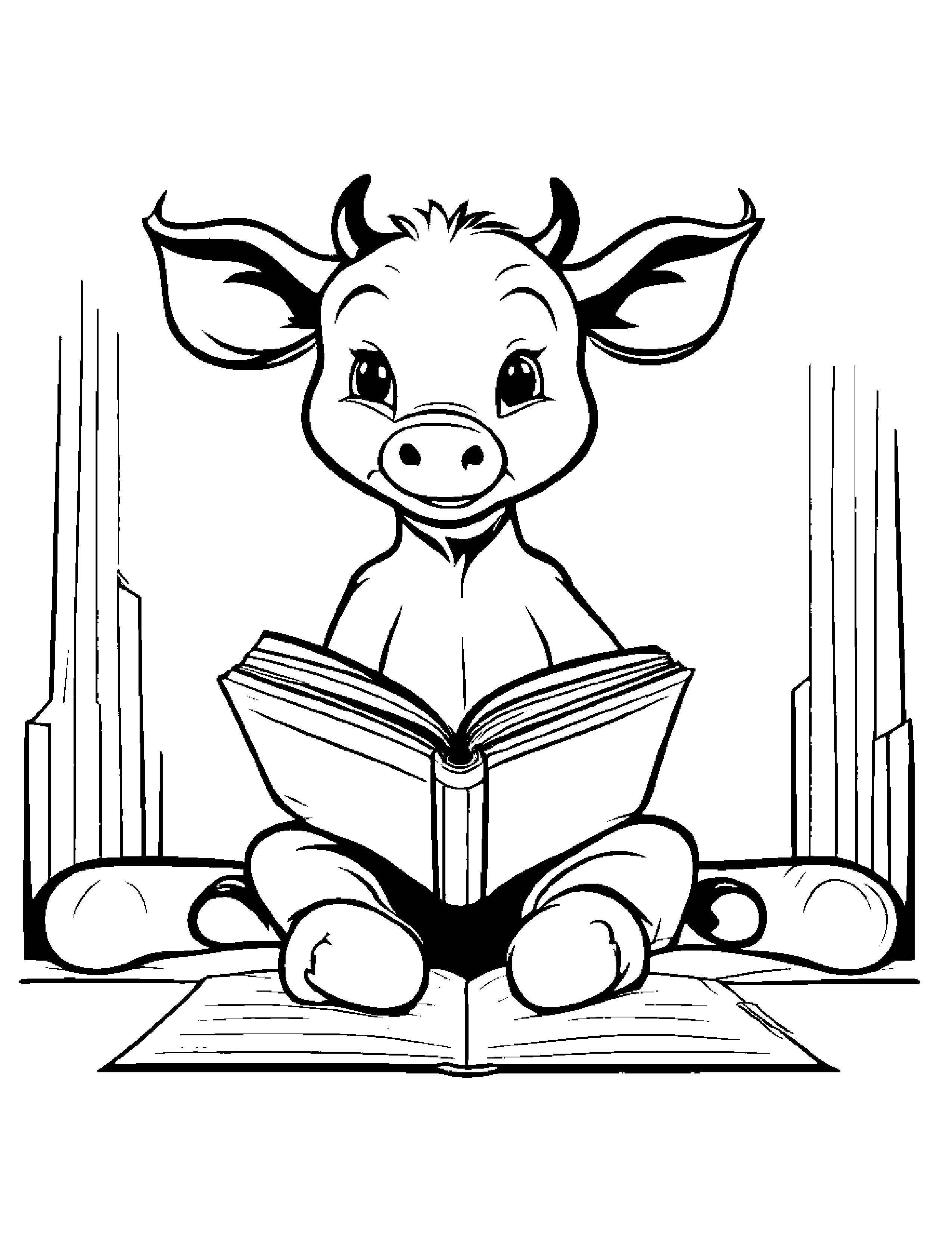 Peppy Calf Reading A Storybook Coloring Page (Free Printable PDF)