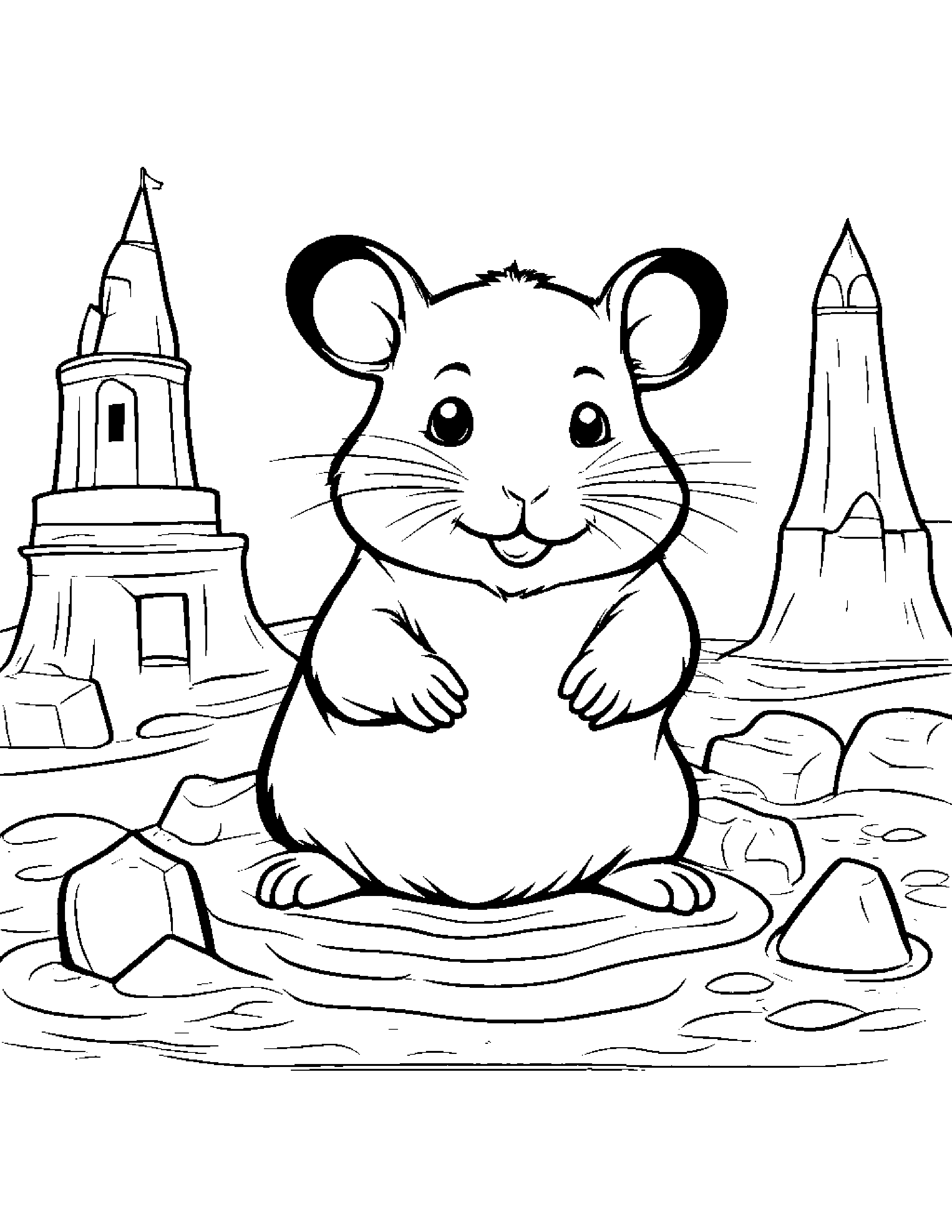Peppy Hamster Building A Sandcastle #2 Coloring Page (Free Printable PDF)