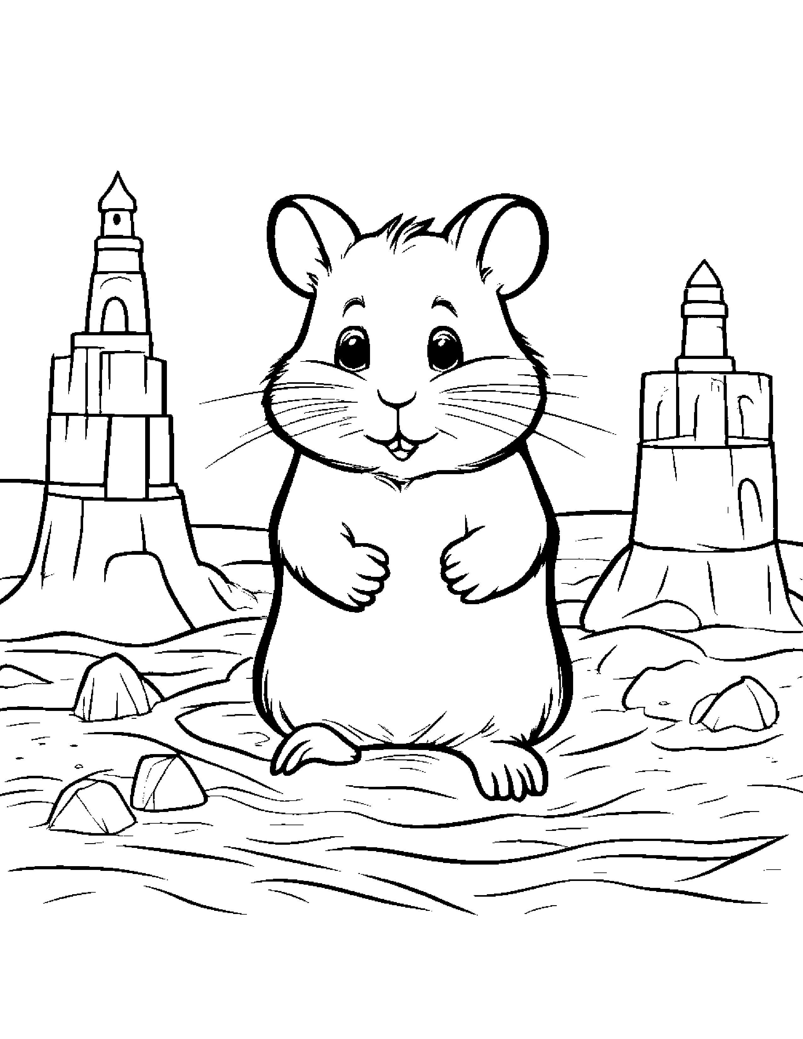 Peppy Hamster Building A Sandcastle #3 Coloring Page (Free Printable PDF)