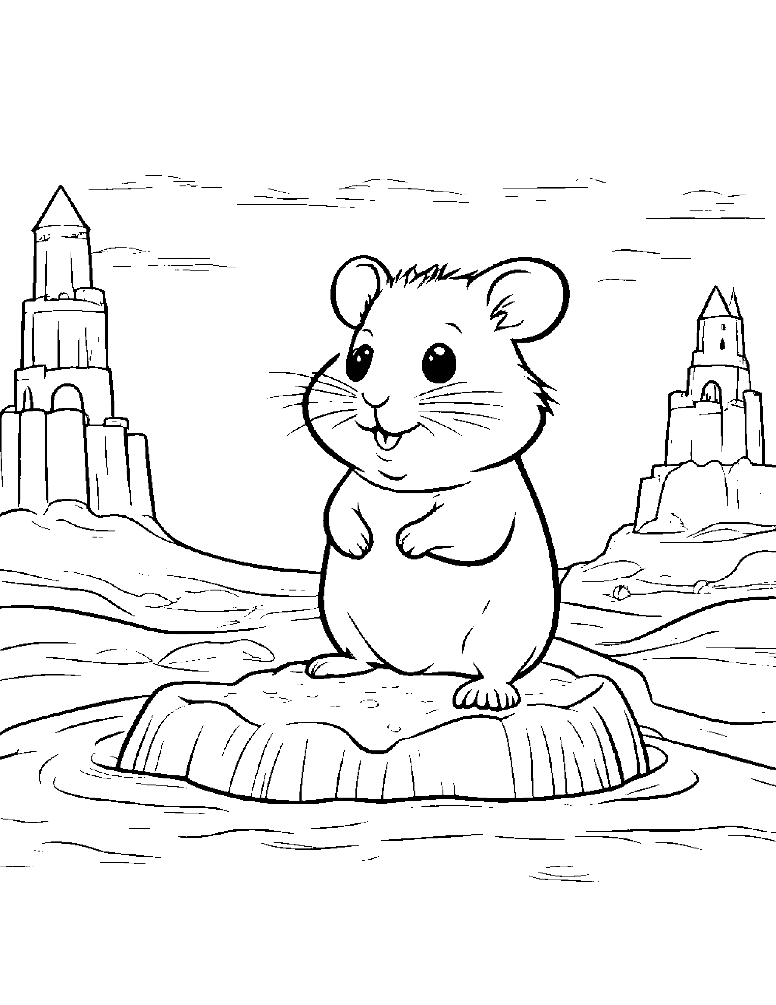 Peppy Hamster Building A Sandcastle Coloring Page (Free Printable PDF)