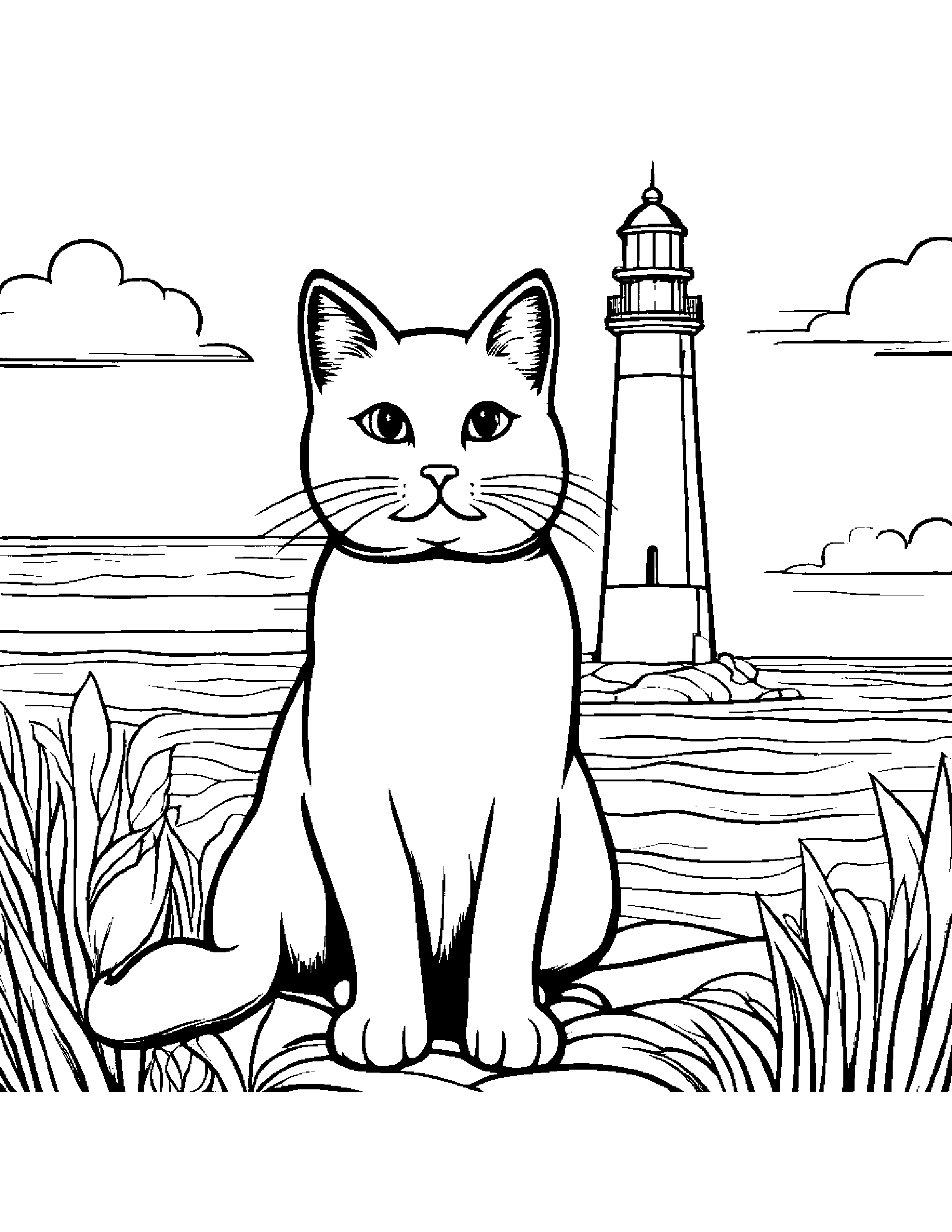 Peppy Kitty Near A Lighthouse #2 Coloring Page (Free Printable PDF)