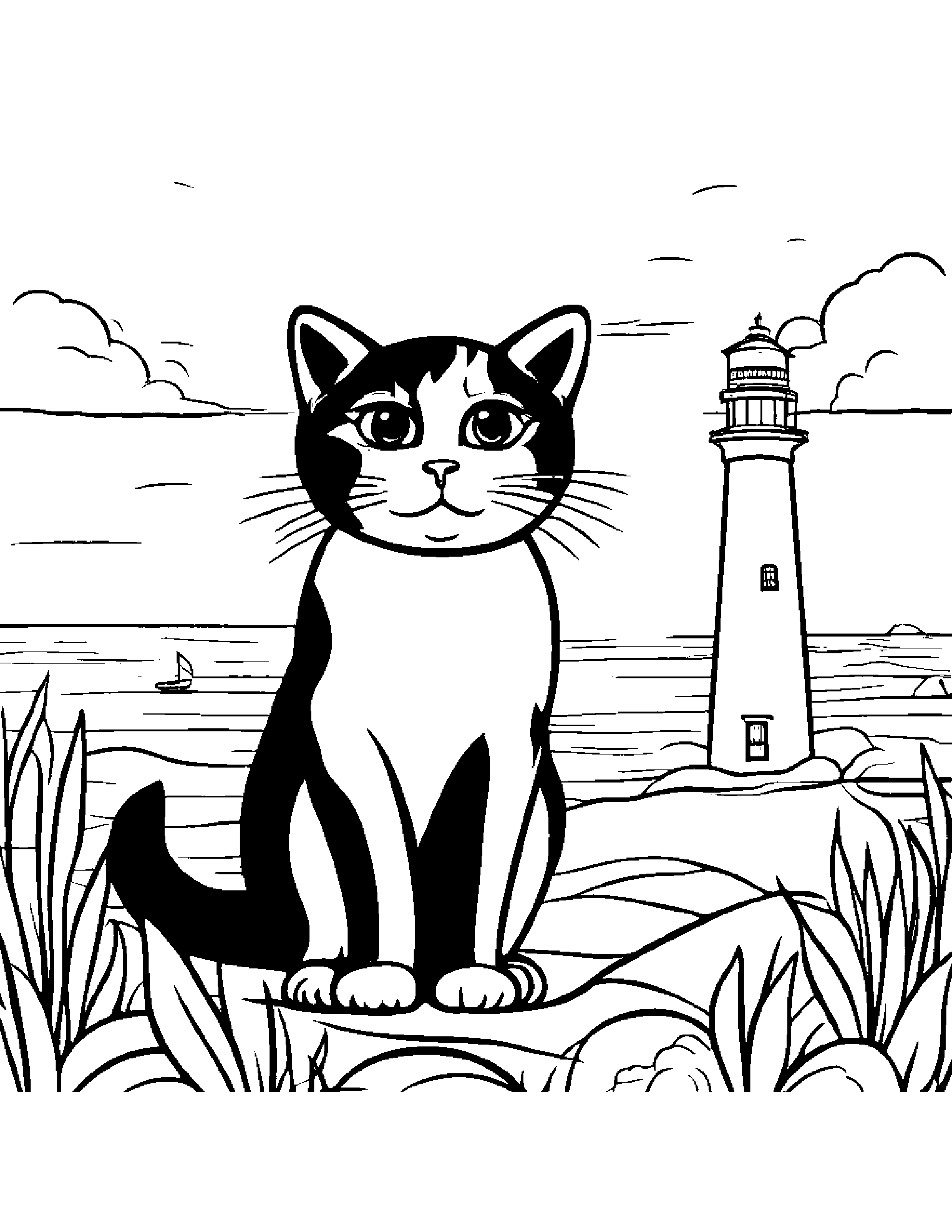 Peppy Kitty Near A Lighthouse #3 Coloring Page (Free Printable PDF)