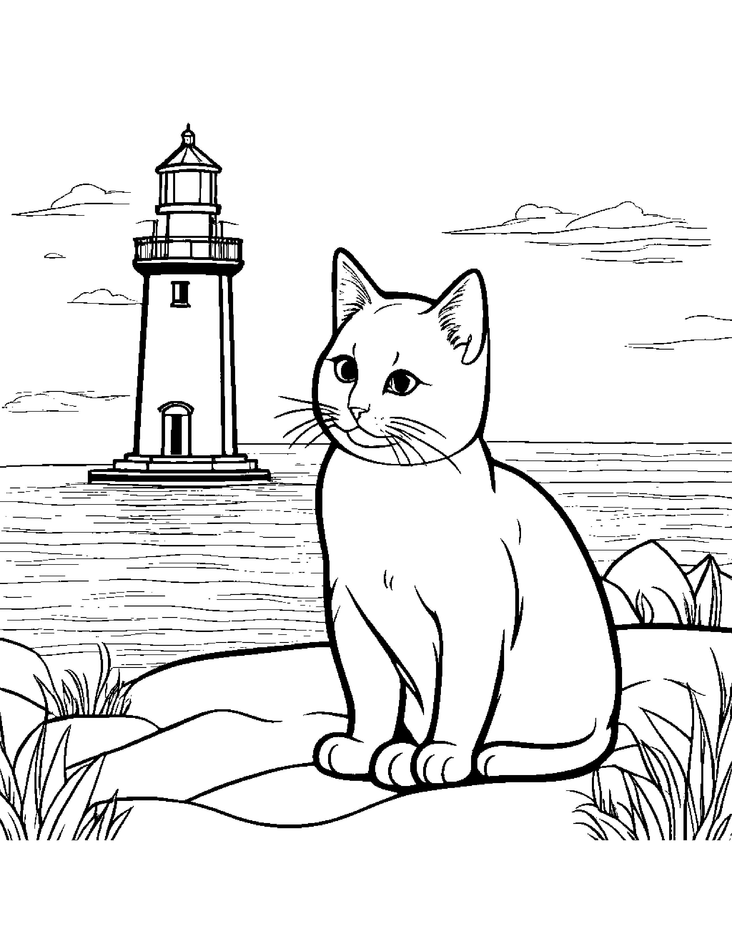 Peppy Kitty Near A Lighthouse #4 Coloring Page (Free Printable PDF)