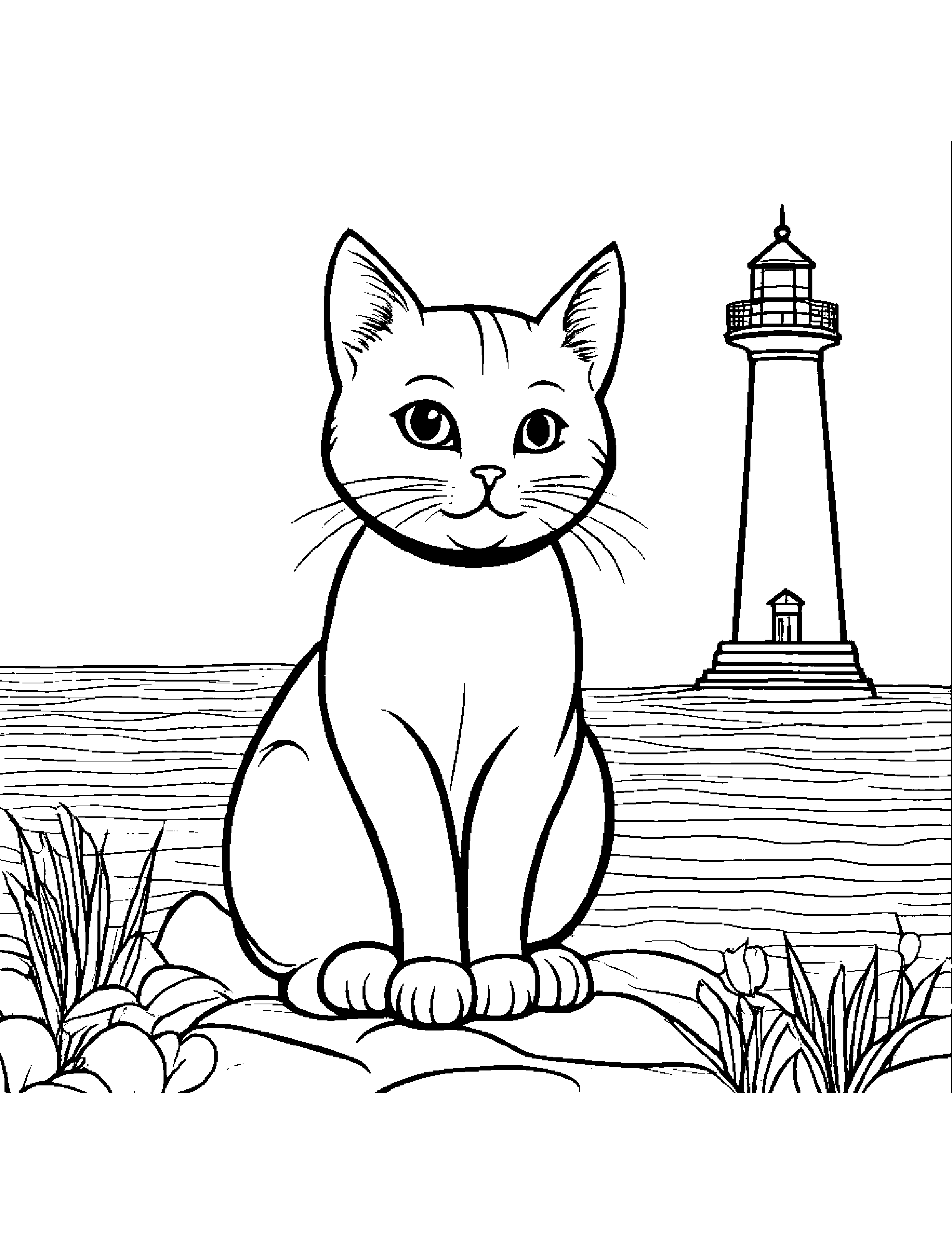 Peppy Kitty Near A Lighthouse #5 Coloring Page (Free Printable PDF)