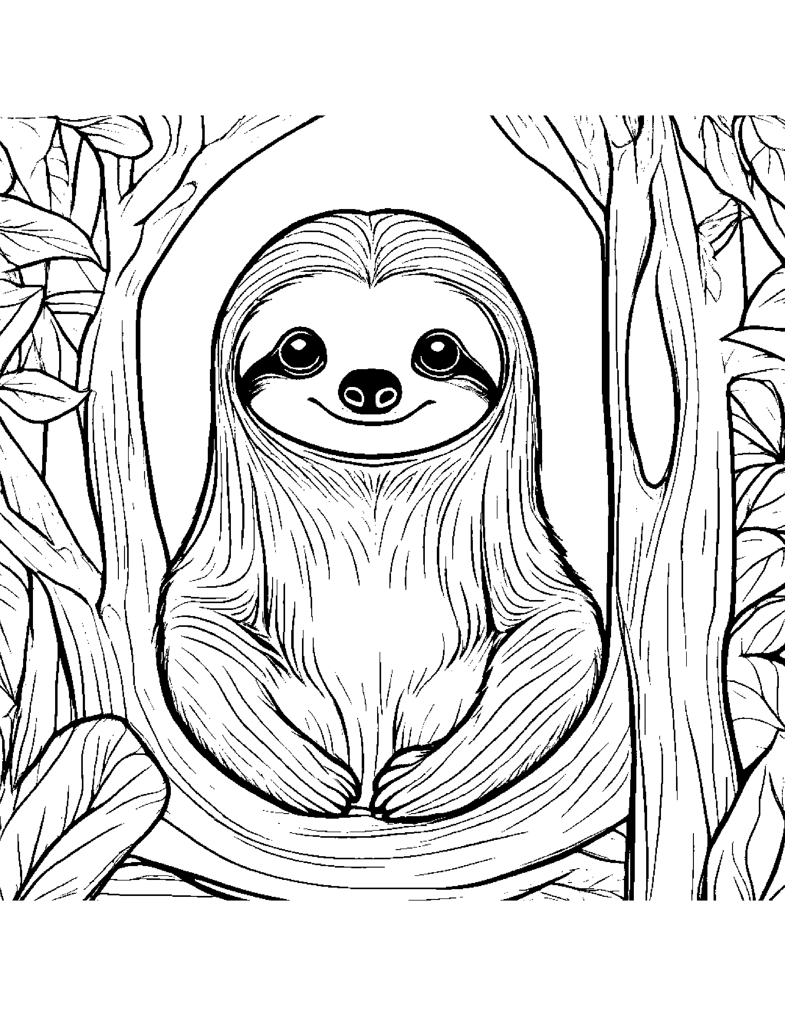 Quiet Sloth Coloring Page (Free Printable PDF)