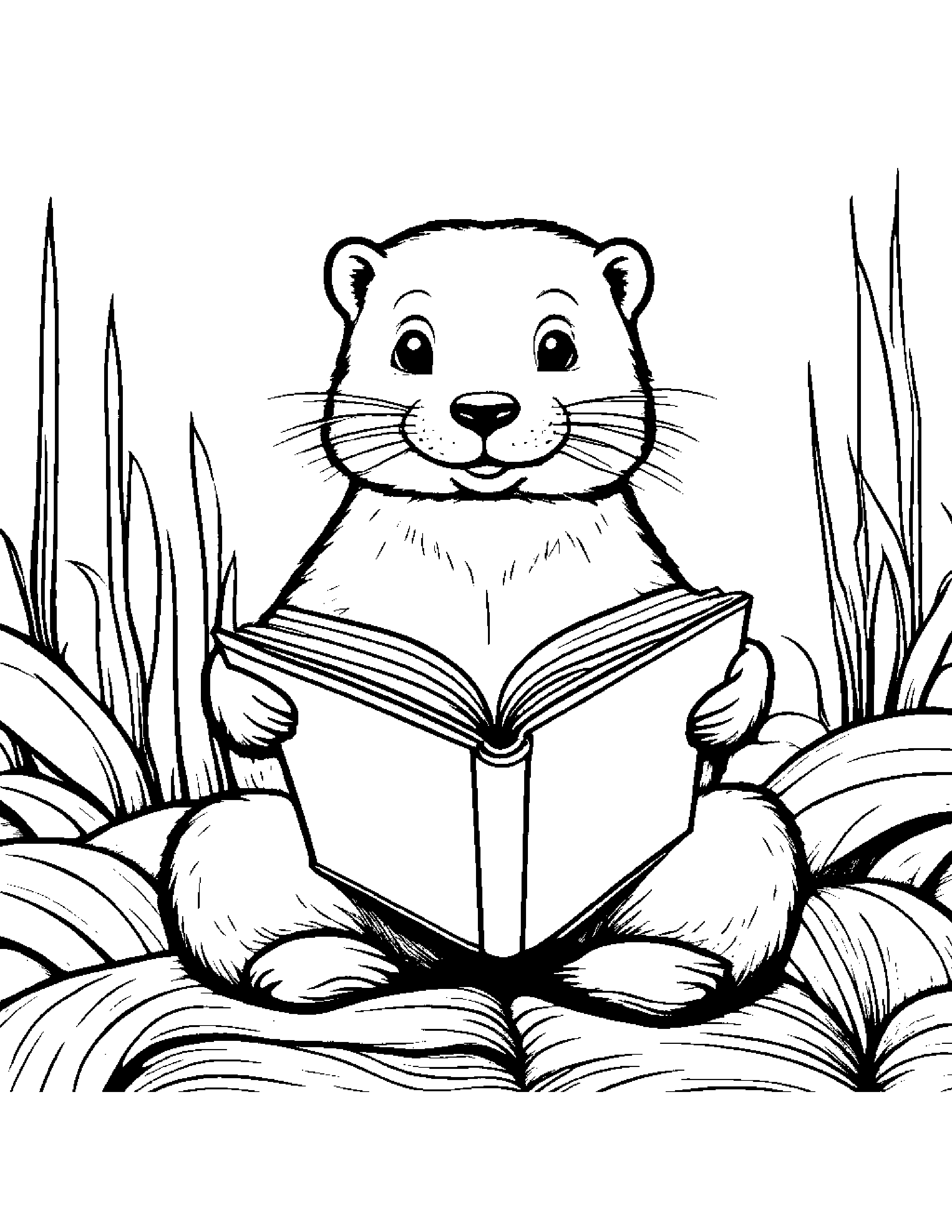 Sprightly Otter Reading A Storybook #3 Coloring Page (Free Printable PDF)