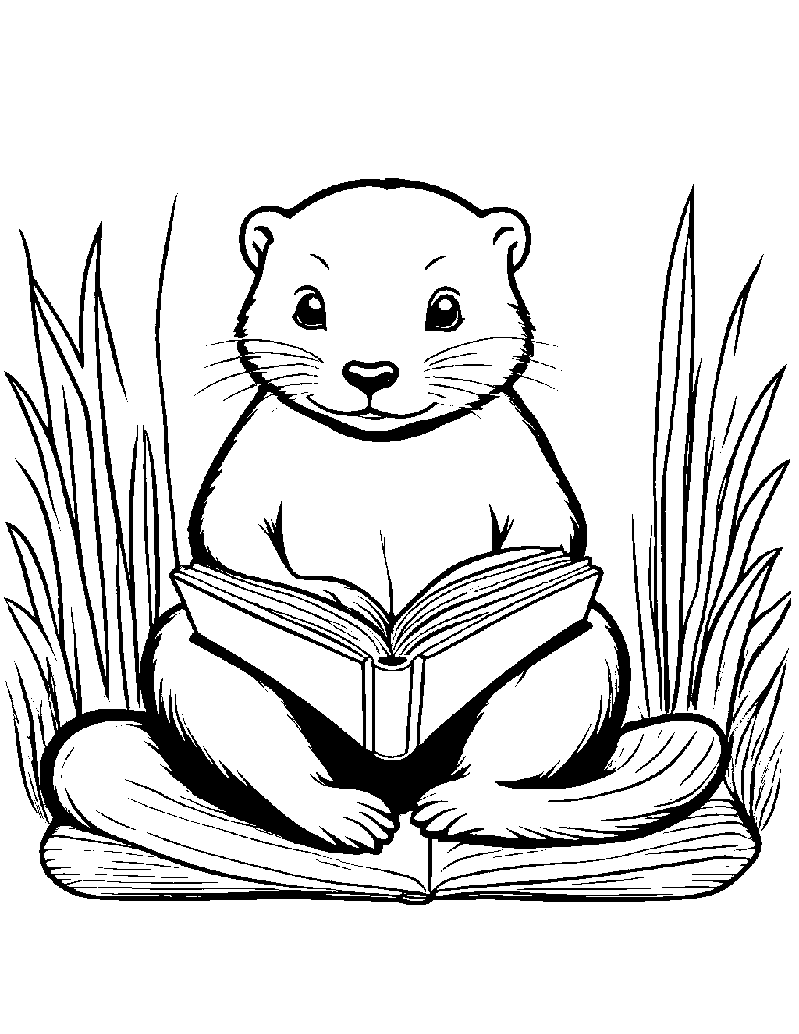 Sprightly Otter Reading A Storybook Coloring Page (Free Printable PDF)