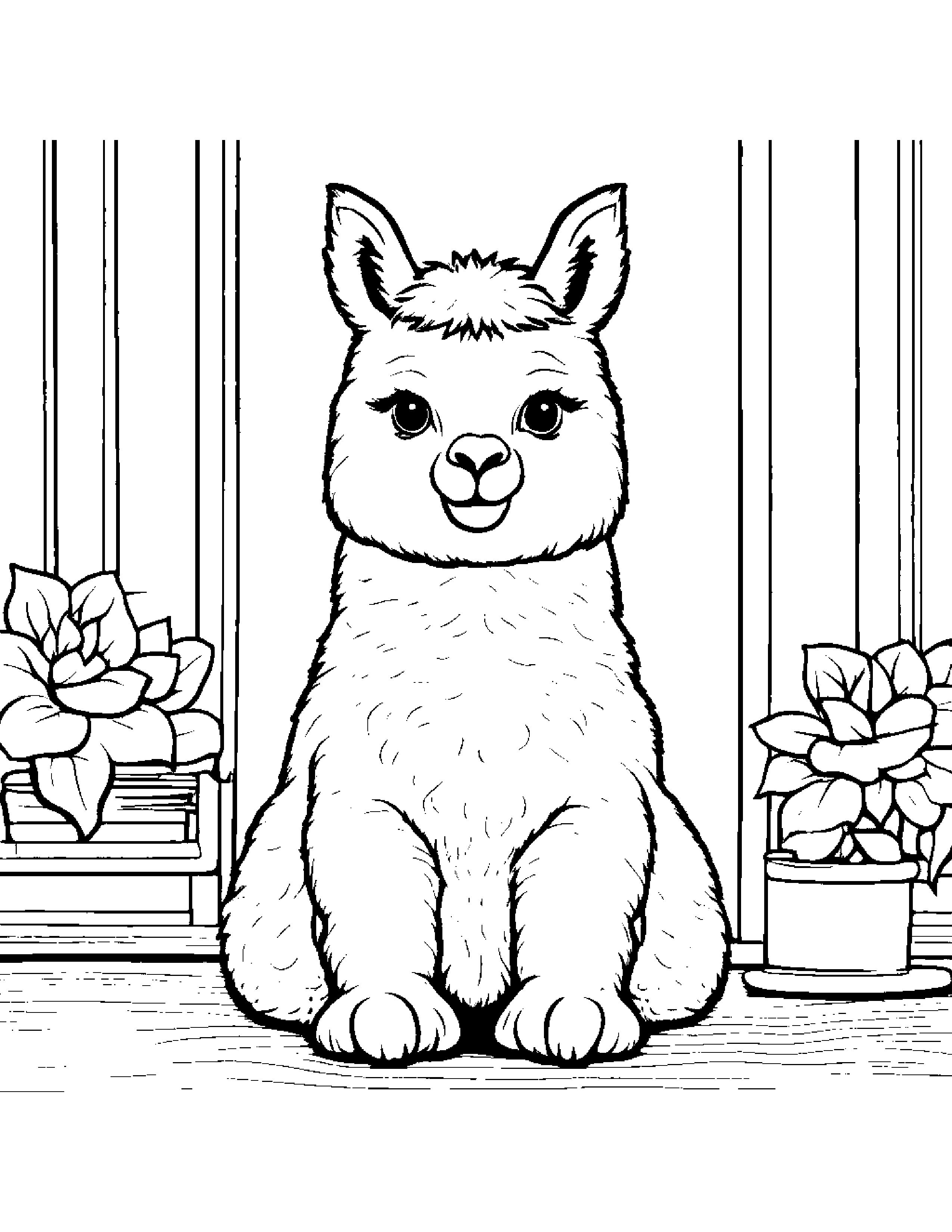 Sunny Alpaca Playing Pat-A-Cake By A Reading Nook #3 Coloring Page (Free Printable PDF)
