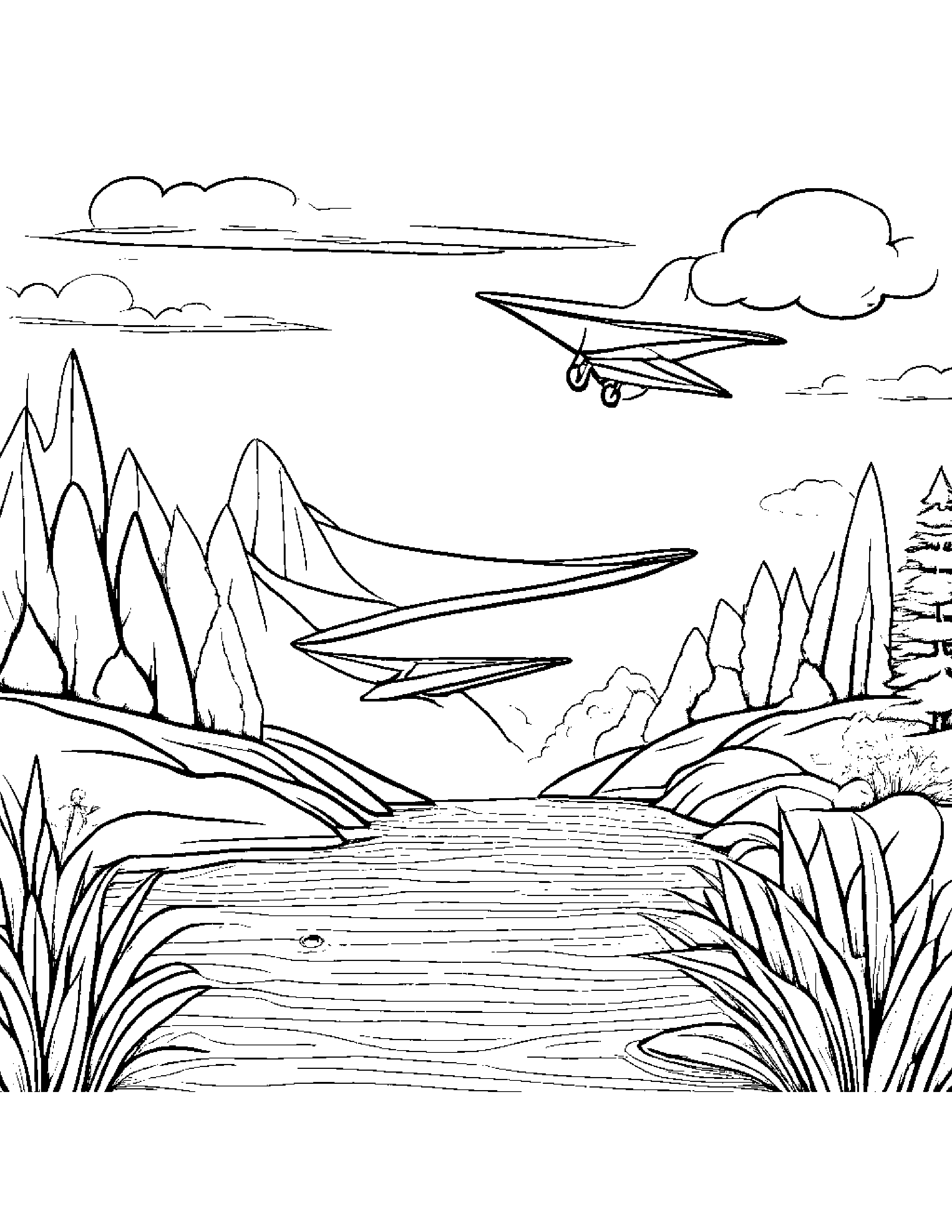 Zippy Paper Airplane Near A Gentle Stream #3 Coloring Page (Free Printable PDF)