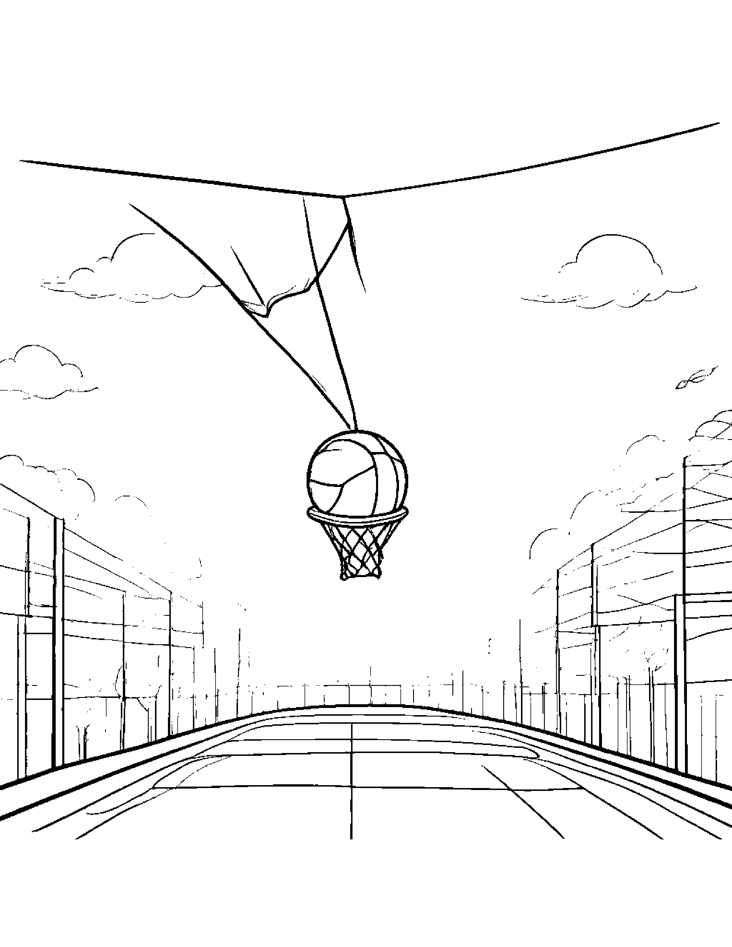 Gentle Basketball With A Kite Coloring Page (Free Printable PDF)