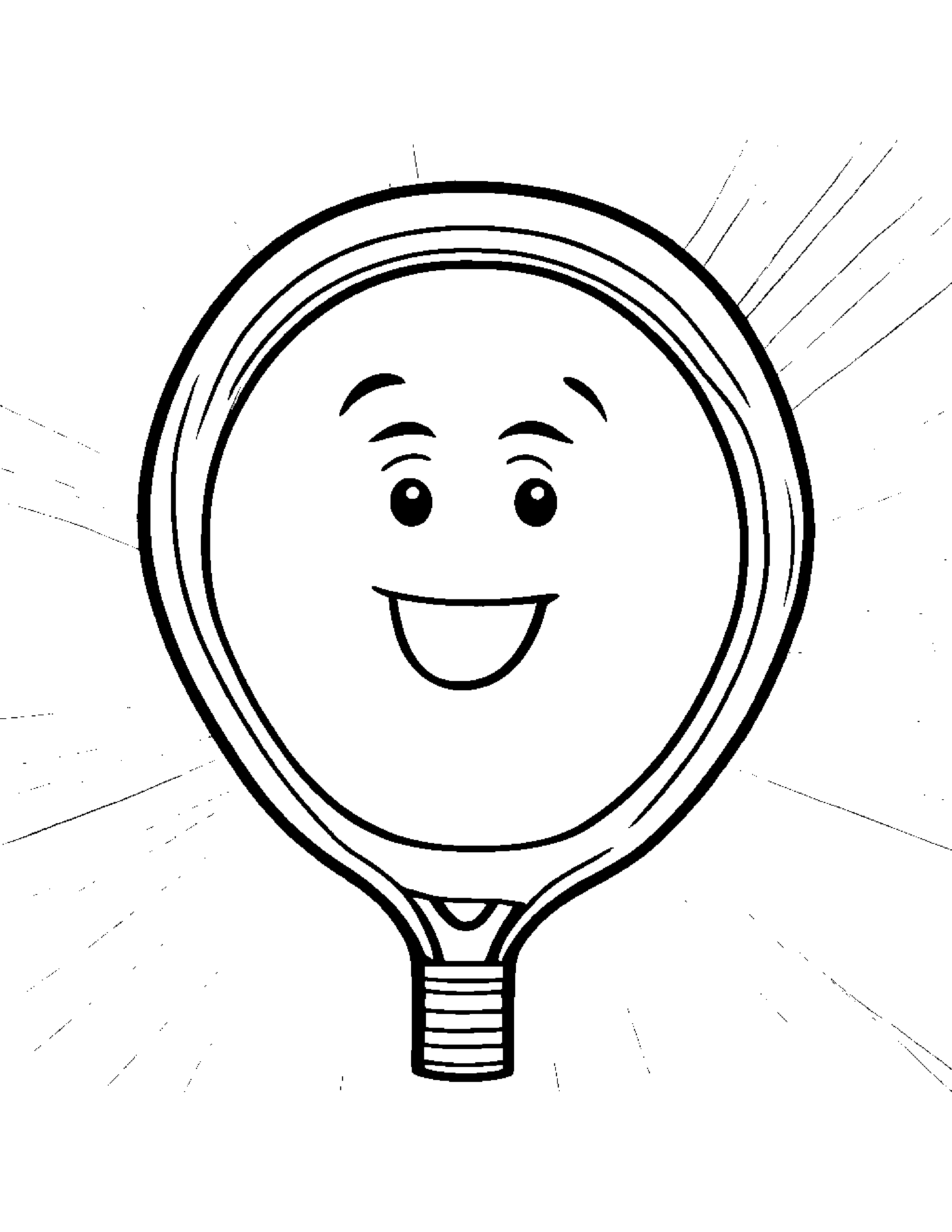 Happy Tennis Racquet Coloring Page (Free Printable PDF)