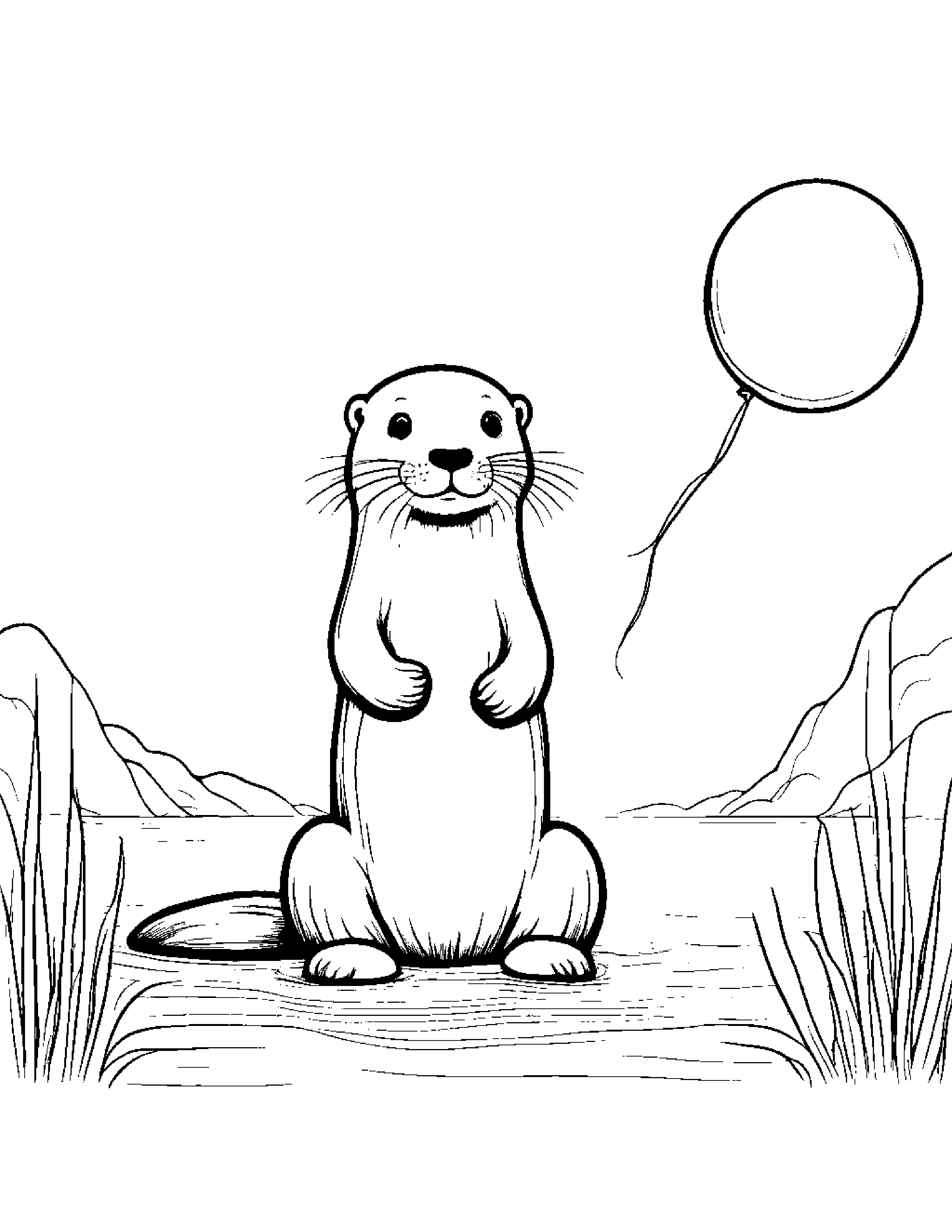 Gentle Otter With Balloon Coloring Page (Free Printable PDF)