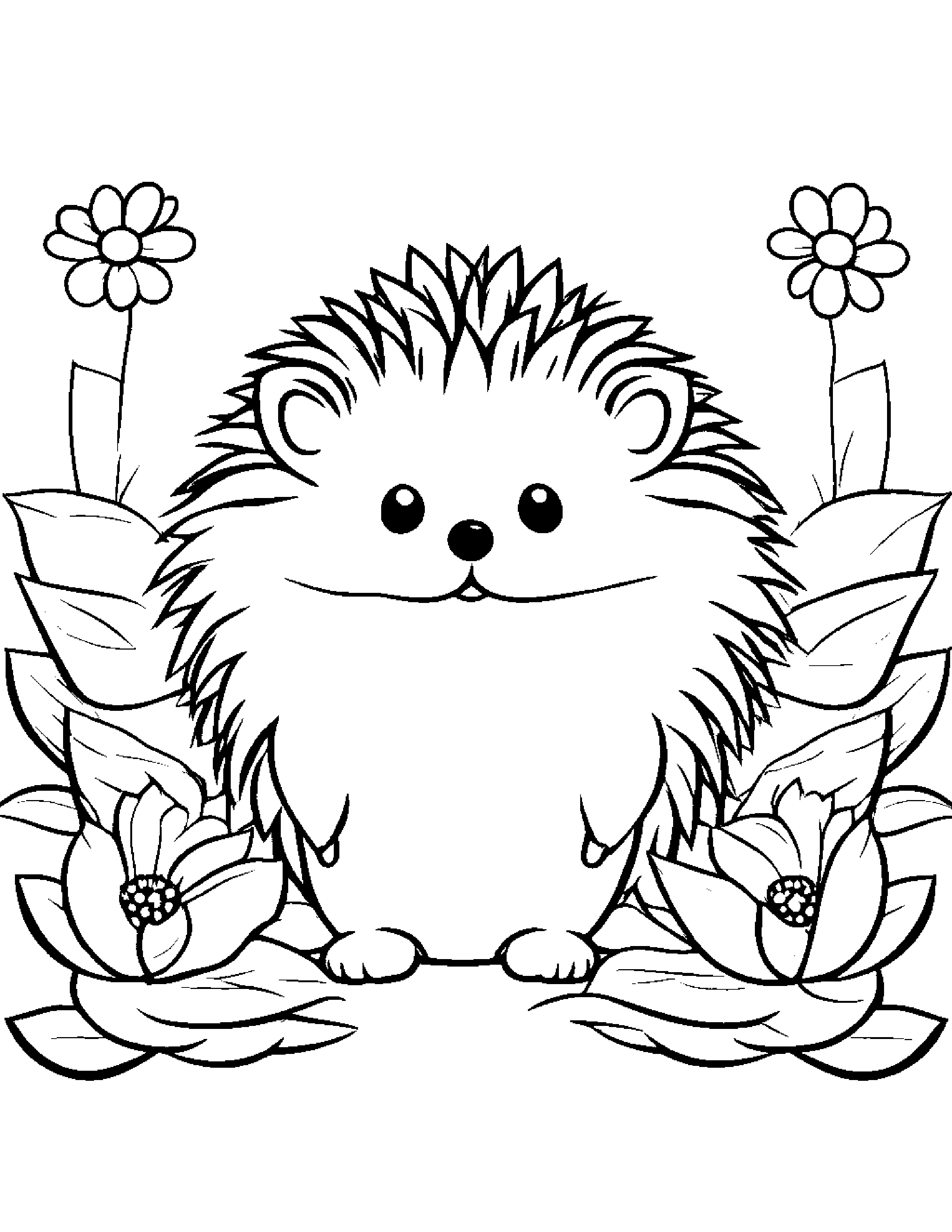Kawaii Hedgehog With A Flower Coloring Page (Free Printable PDF)