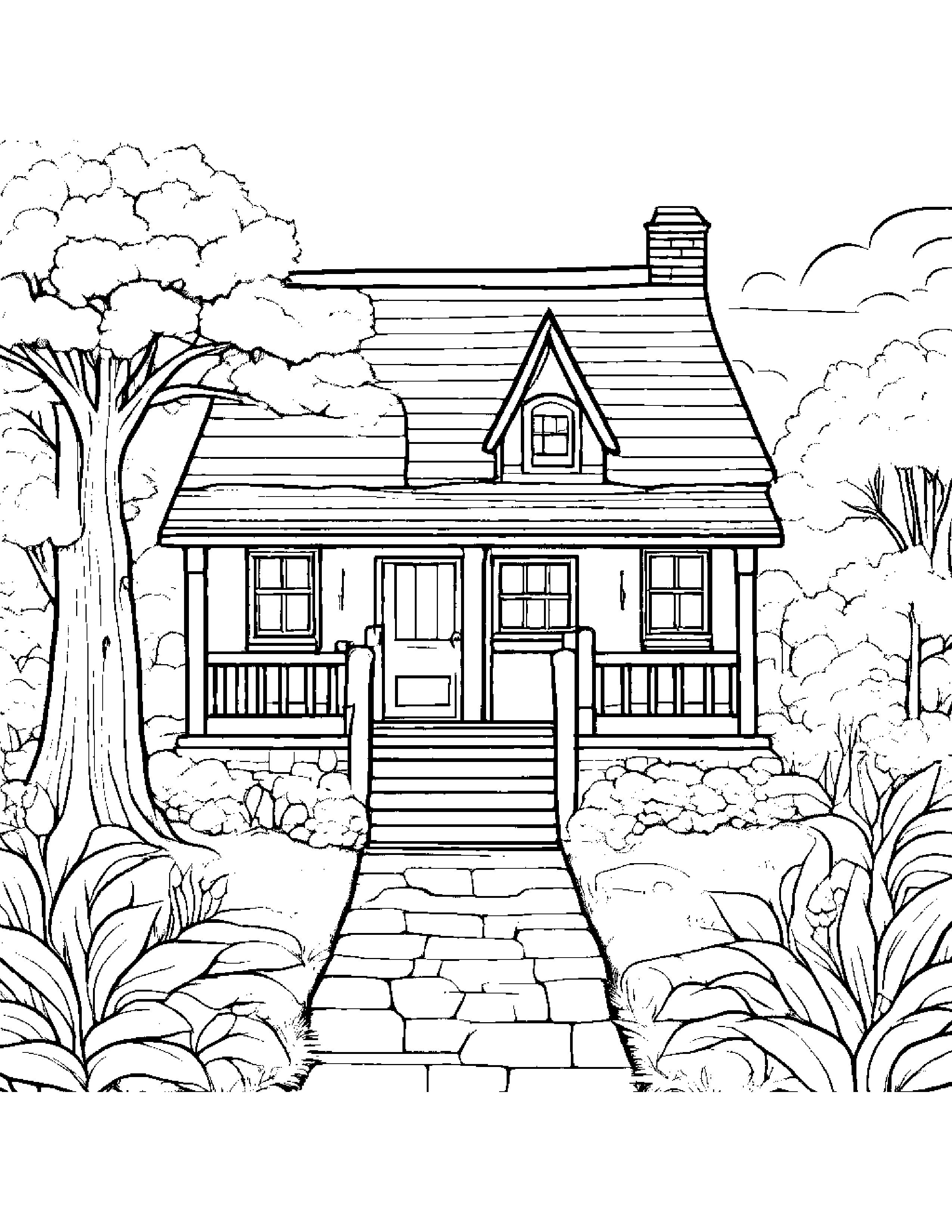Sleepy Cozy Cottage #2 Coloring Page (Free Printable PDF)