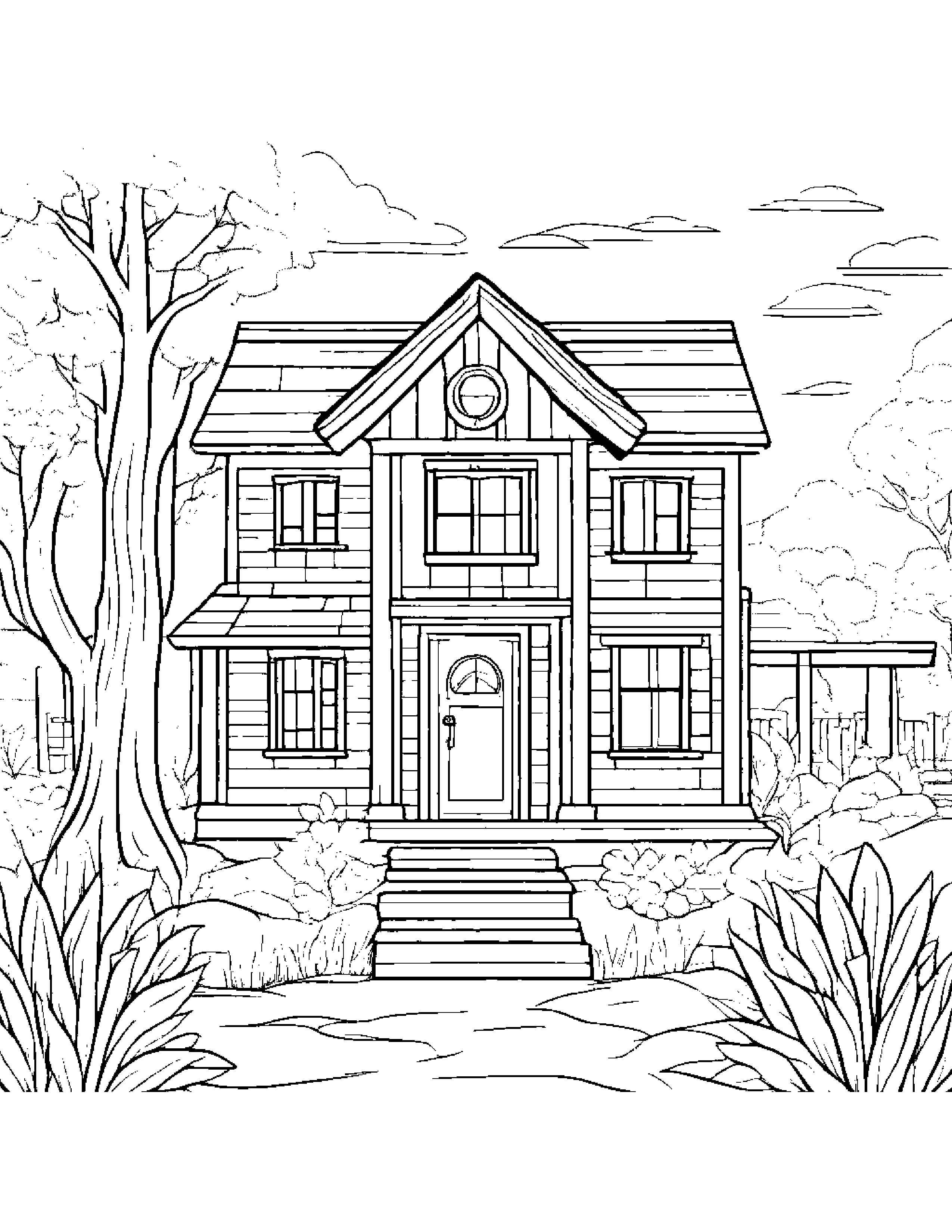 Sleepy Cozy Cottage Coloring Page (Free Printable PDF)