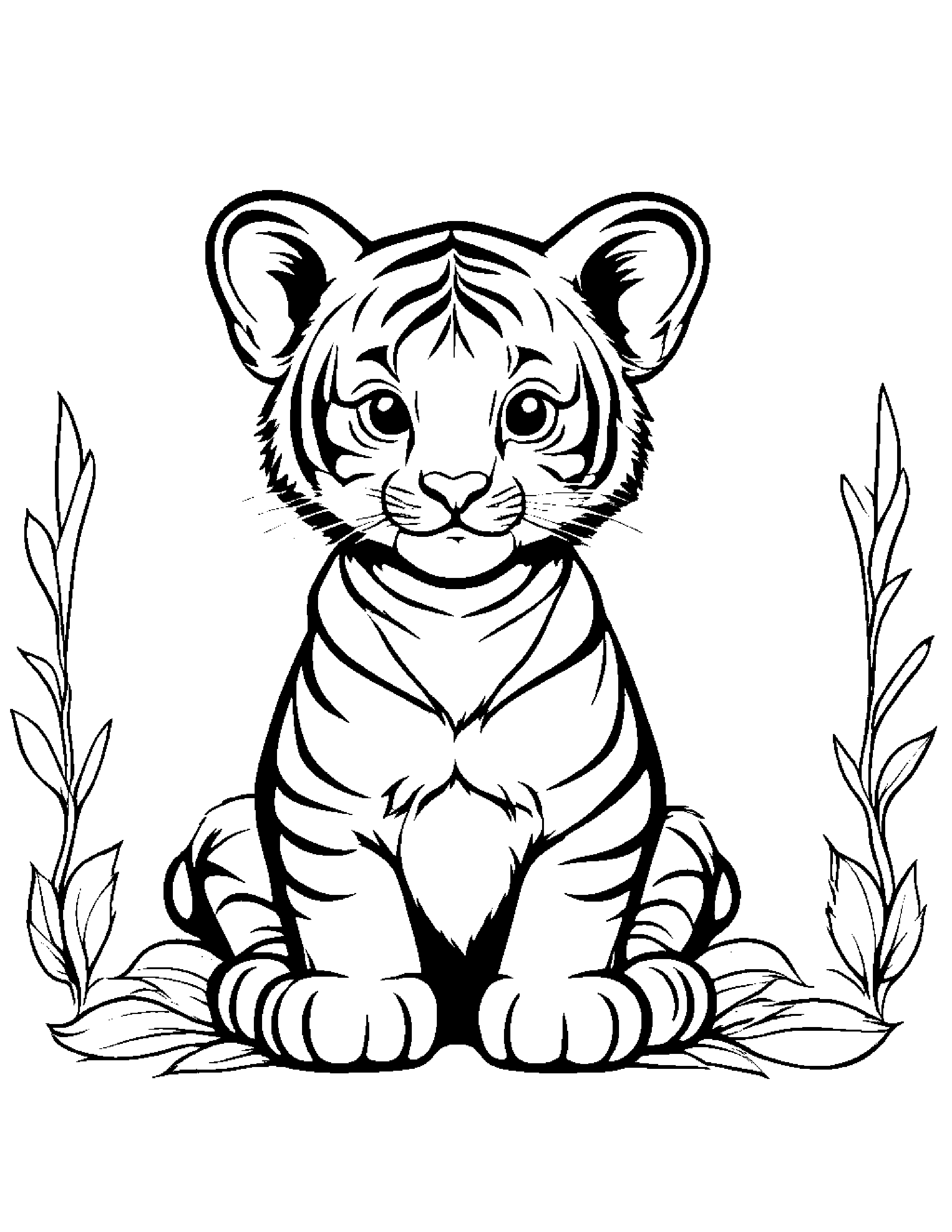 Tiger Cub With A Bow #2 Coloring Page (Free Printable PDF)