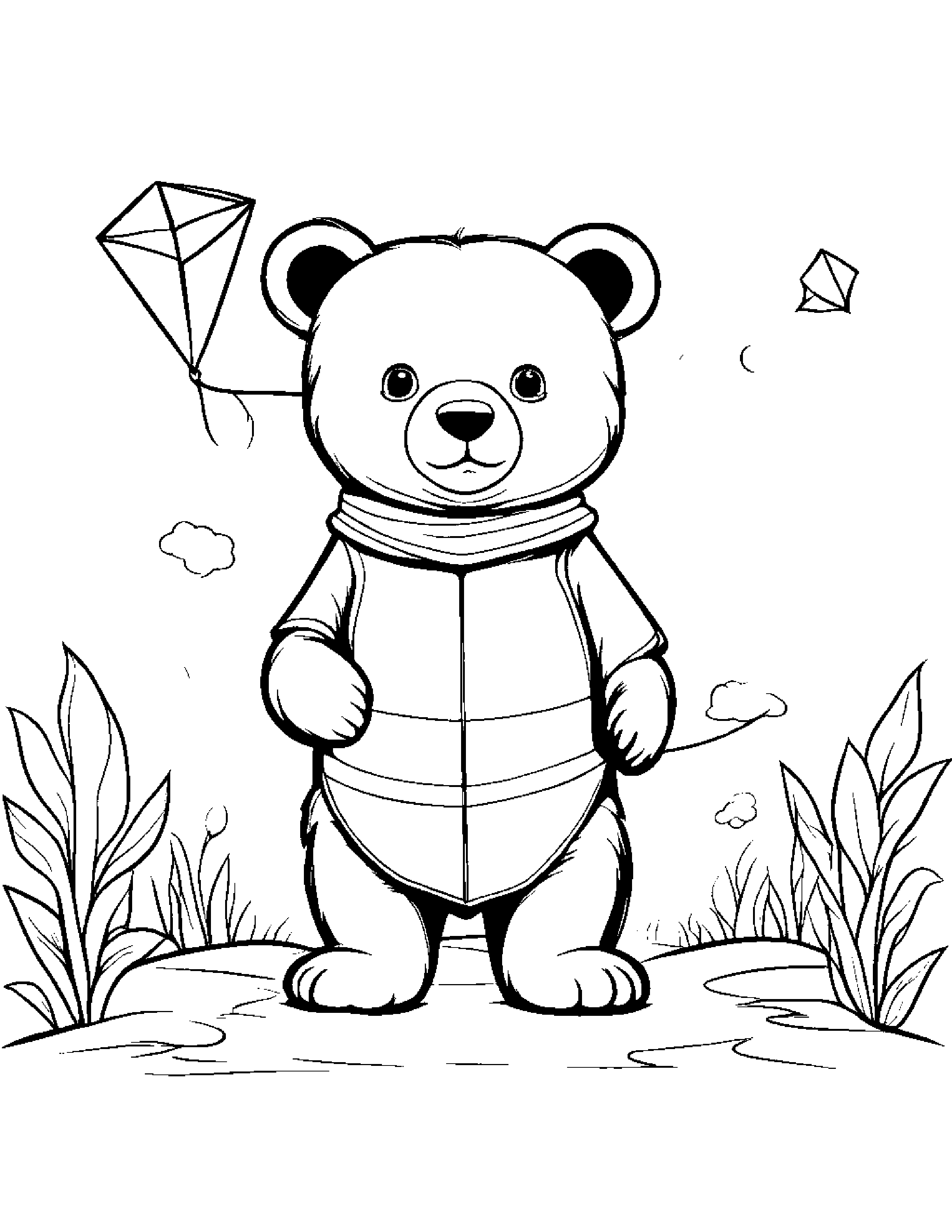Bear Cub With A Kite #2 Coloring Page (Free Printable PDF)