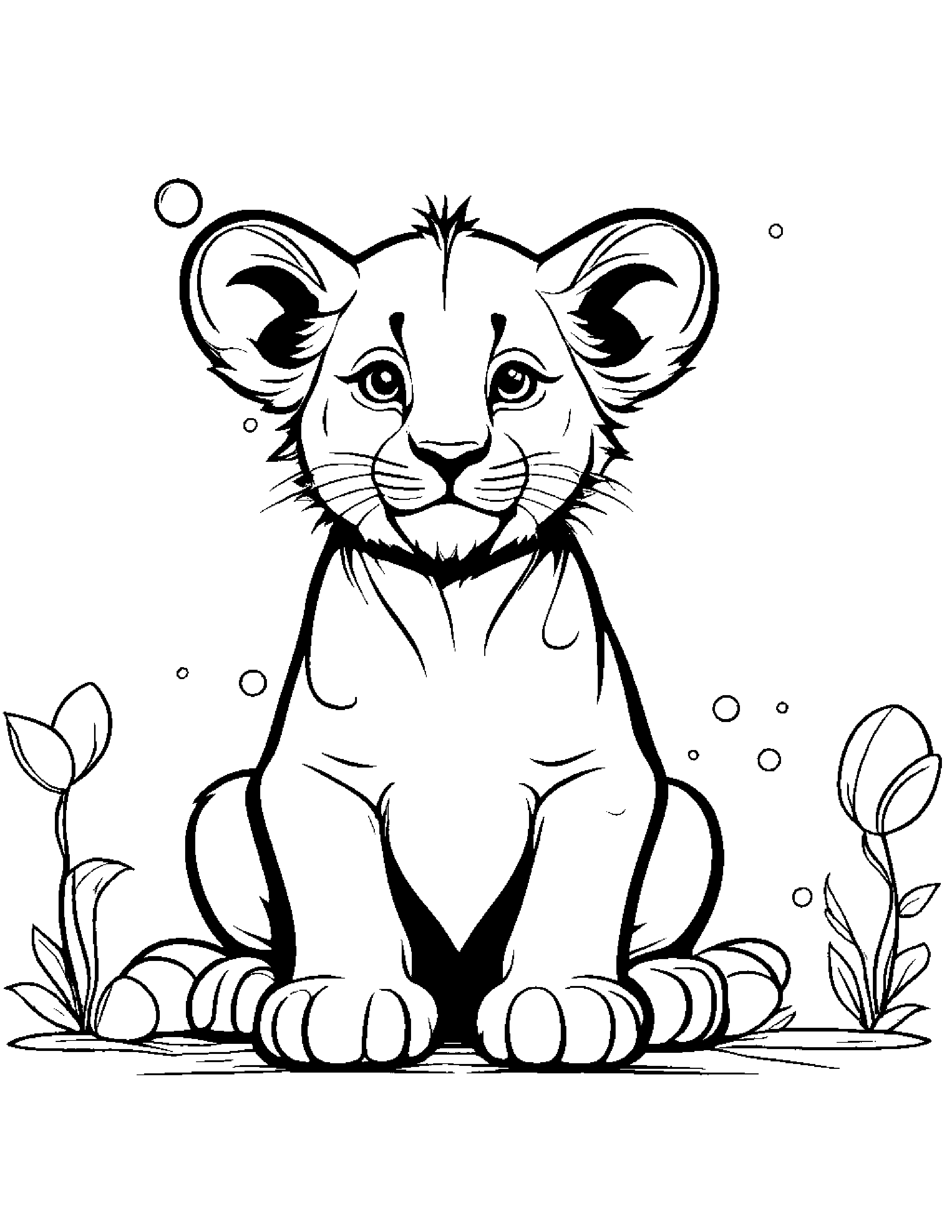 Lion Cub Blowing Bubbles #2 Coloring Page (Free Printable PDF)