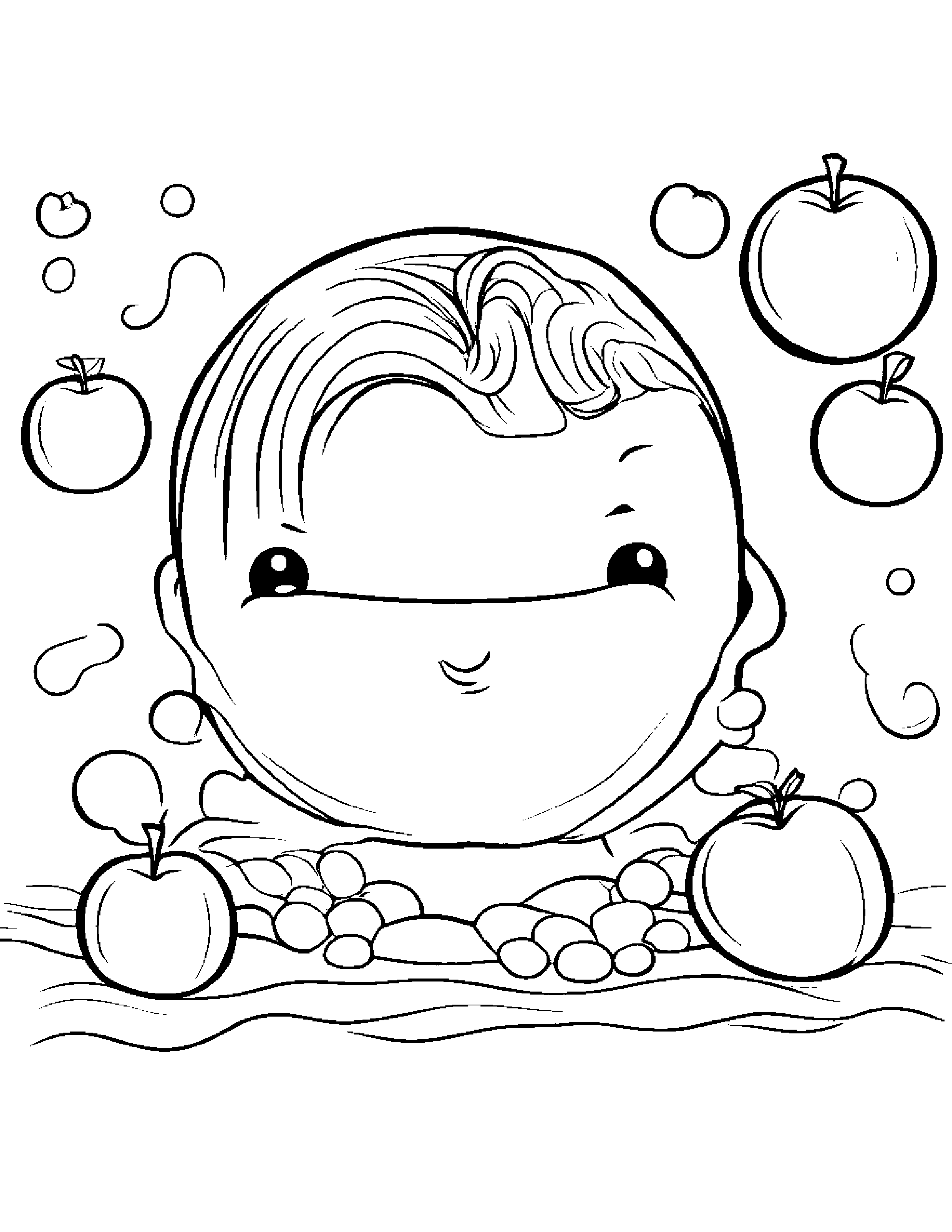 Little Apple Blowing Bubbles Coloring Page (Free Printable PDF)