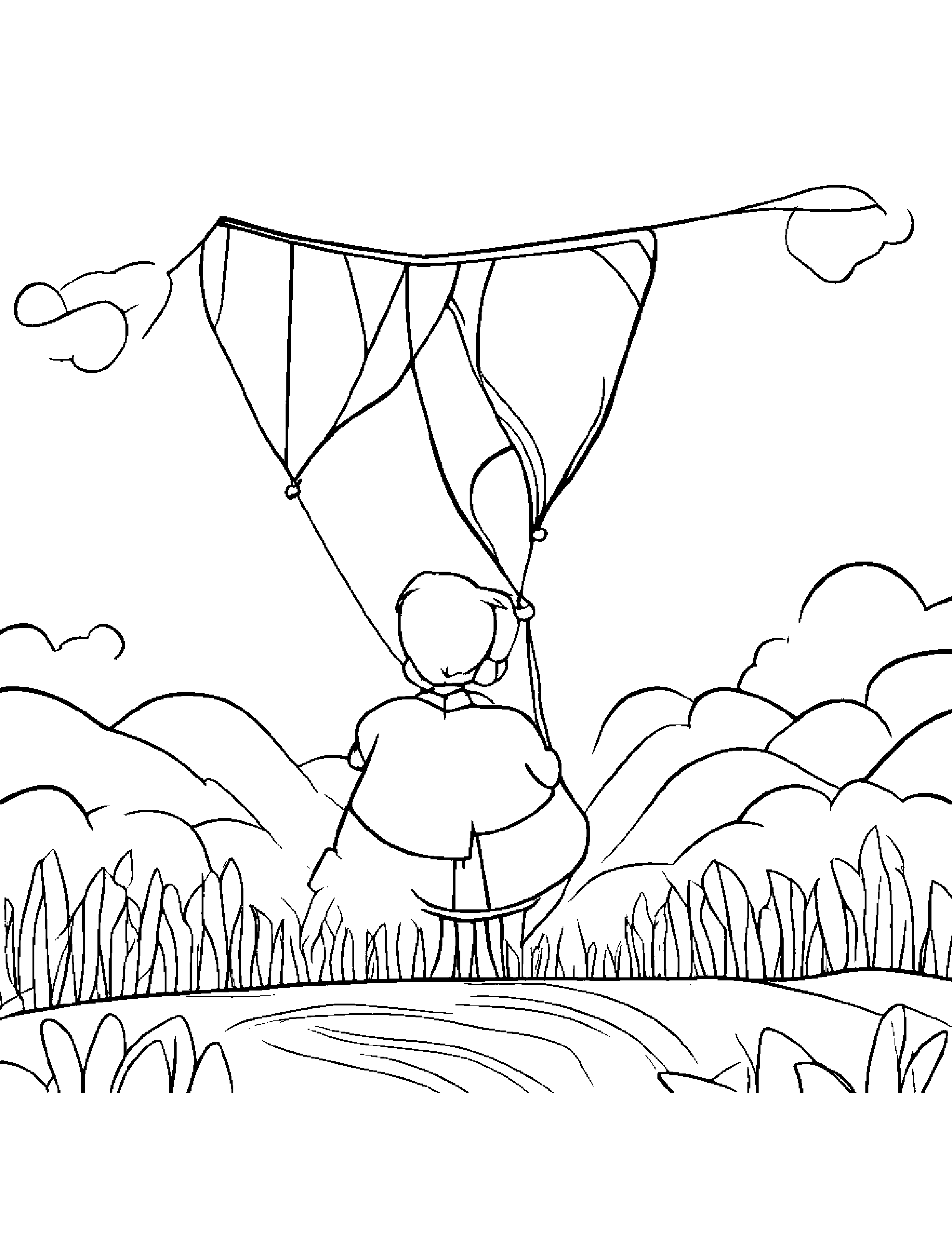 Hugging Hearts With A Kite Coloring Page (Free Printable PDF)