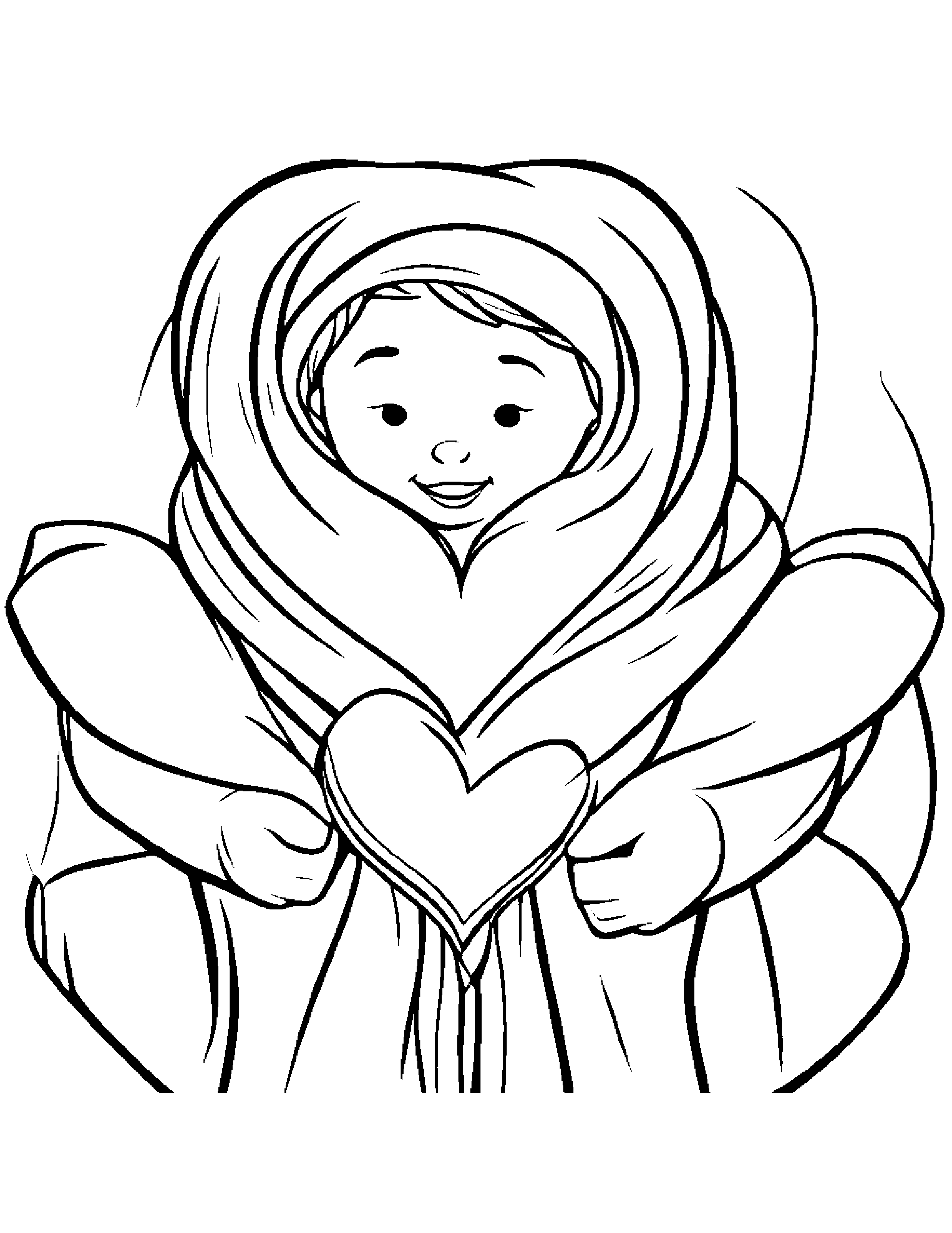 Hugging Hearts With Scarf #2 Coloring Page (Free Printable PDF)