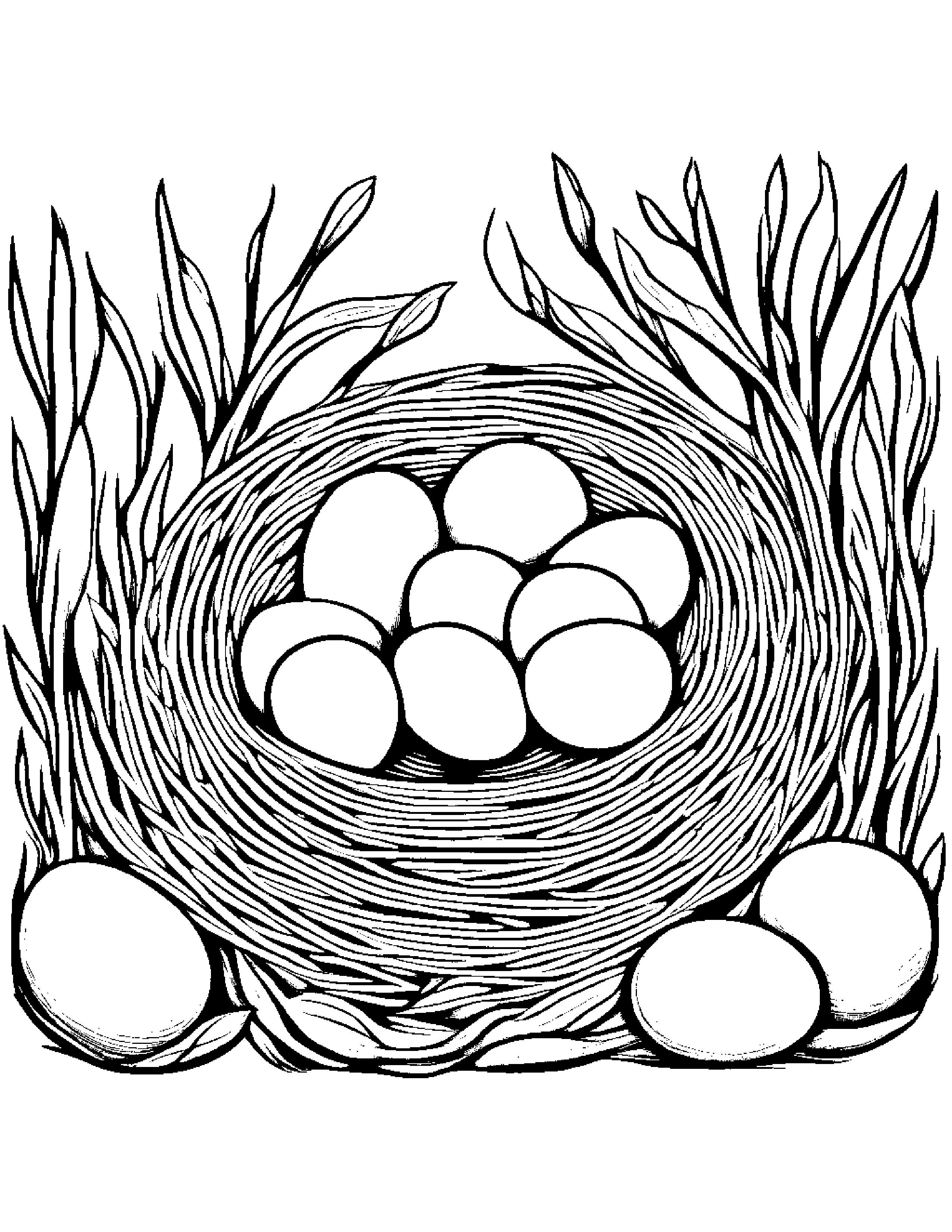 Little Nest With Eggs #2 Coloring Page (Free Printable PDF)