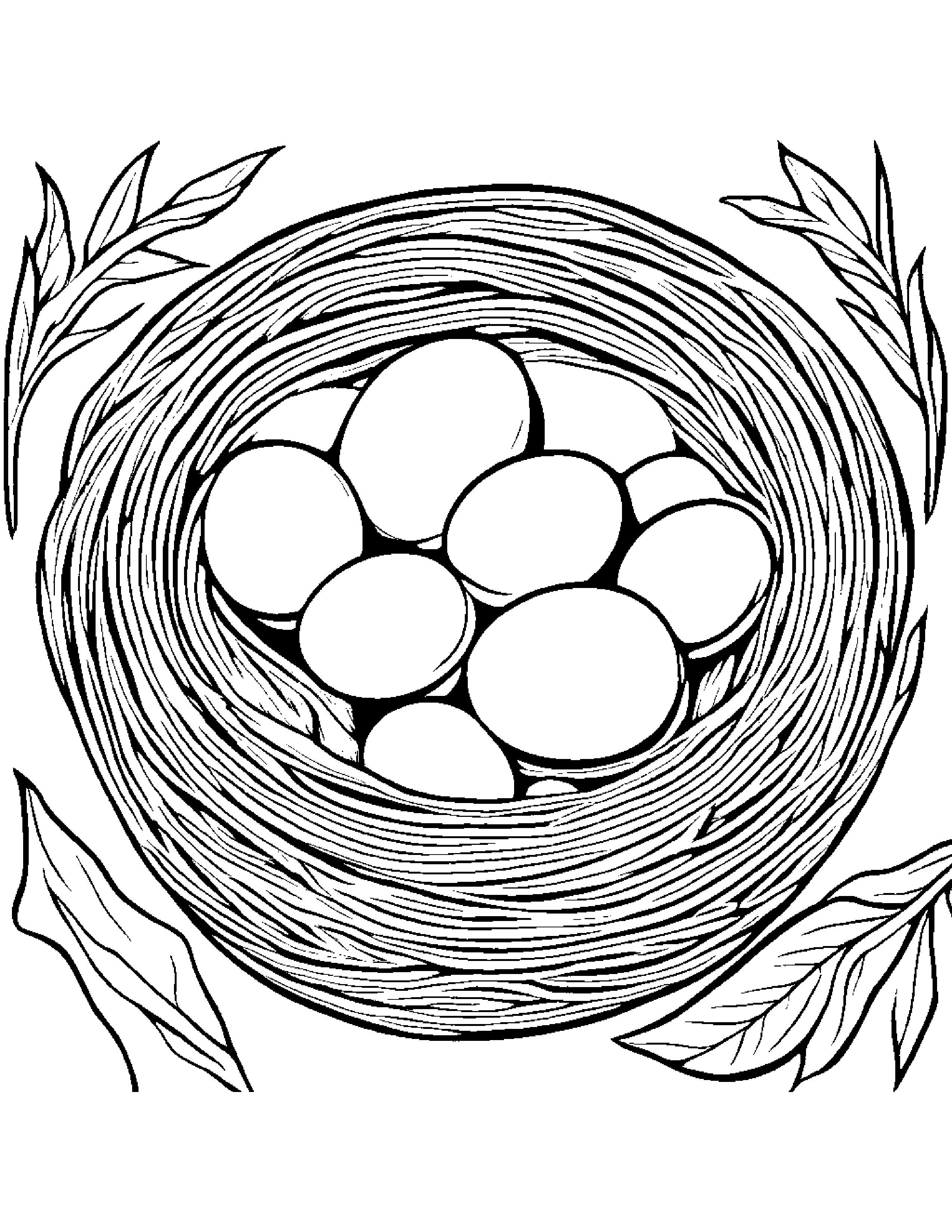 Nest With Eggs With A Star Coloring Page (Free Printable PDF)