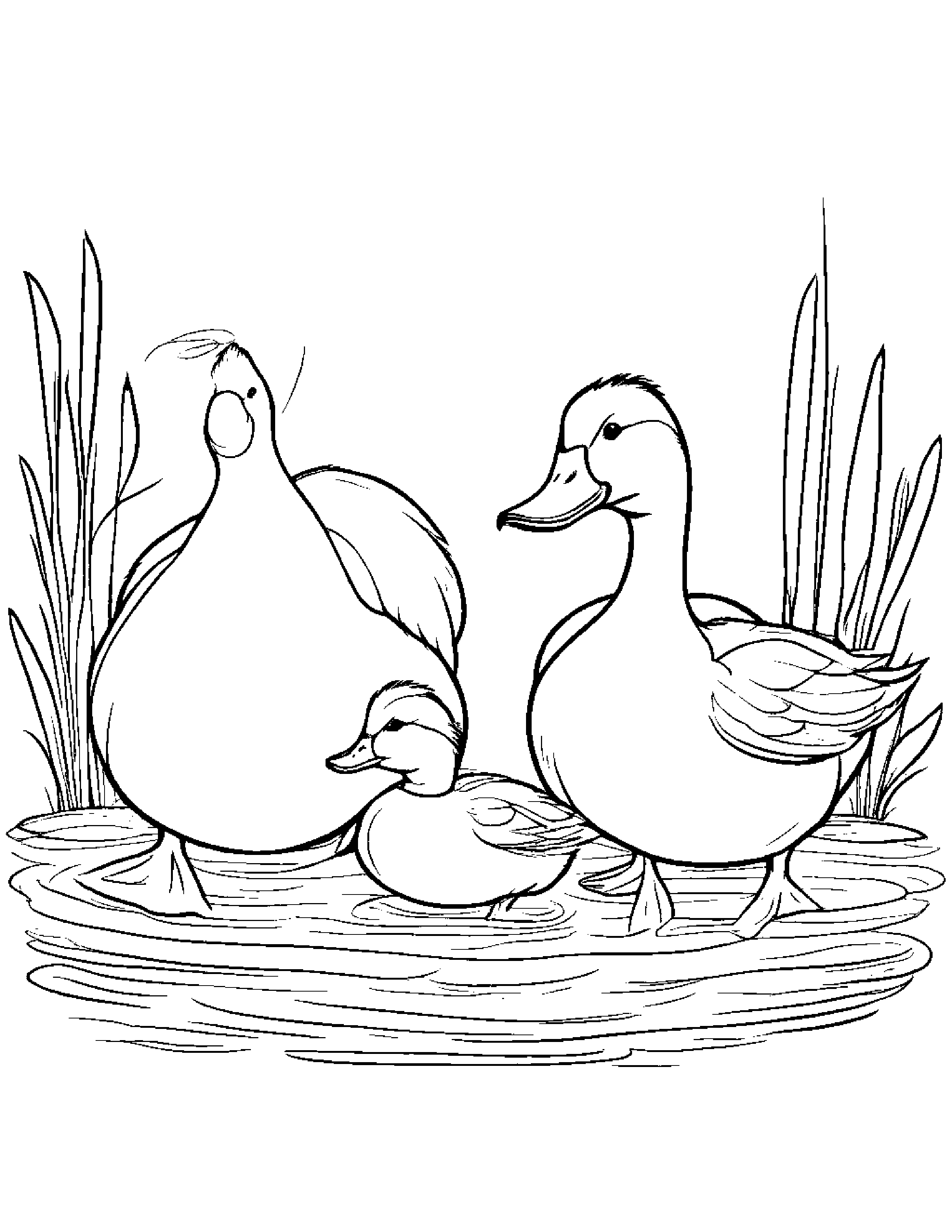Sleepy Family Of Ducks With A Bow #2 Coloring Page (Free Printable PDF)