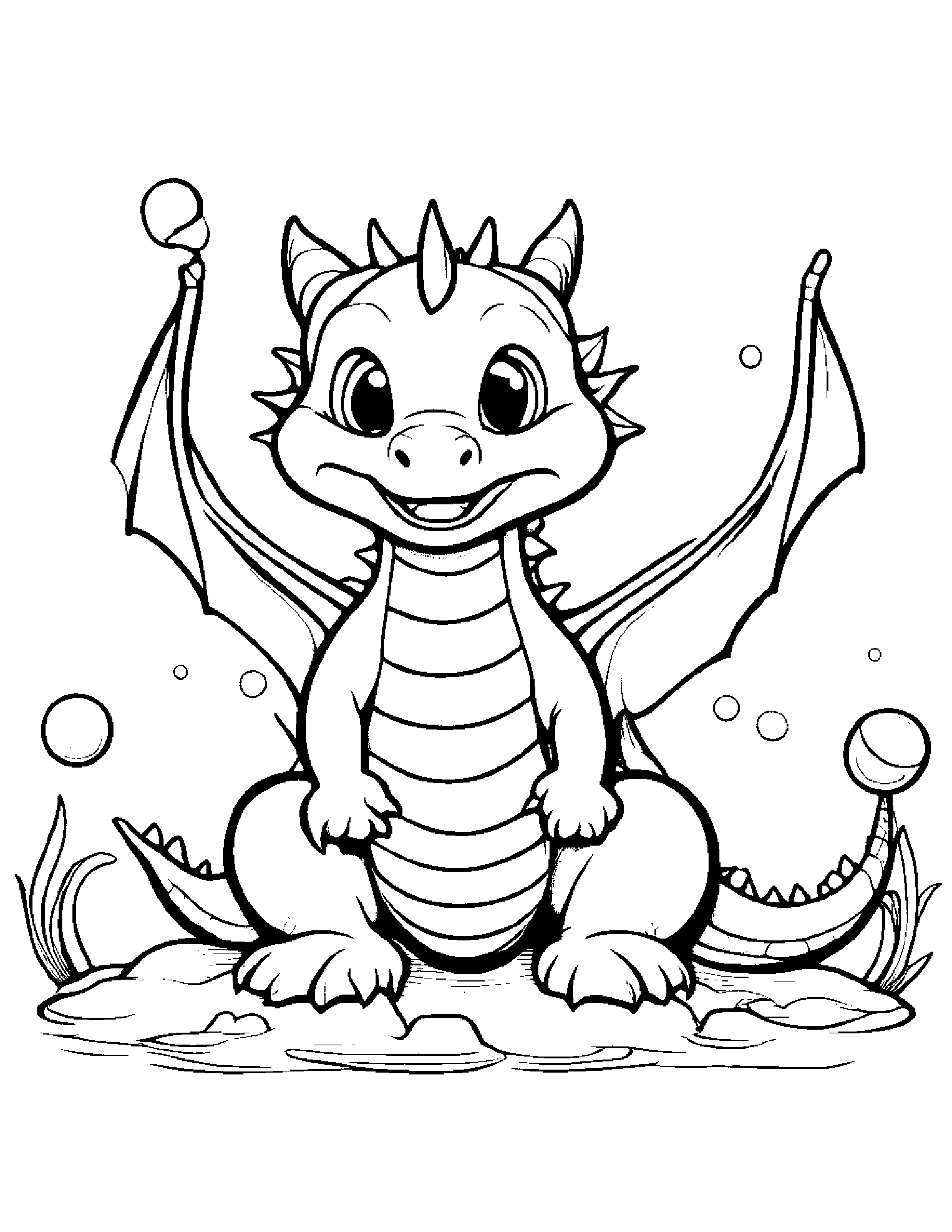 Baby Dragon Blowing Bubbles #2 Coloring Page (Free Printable PDF)