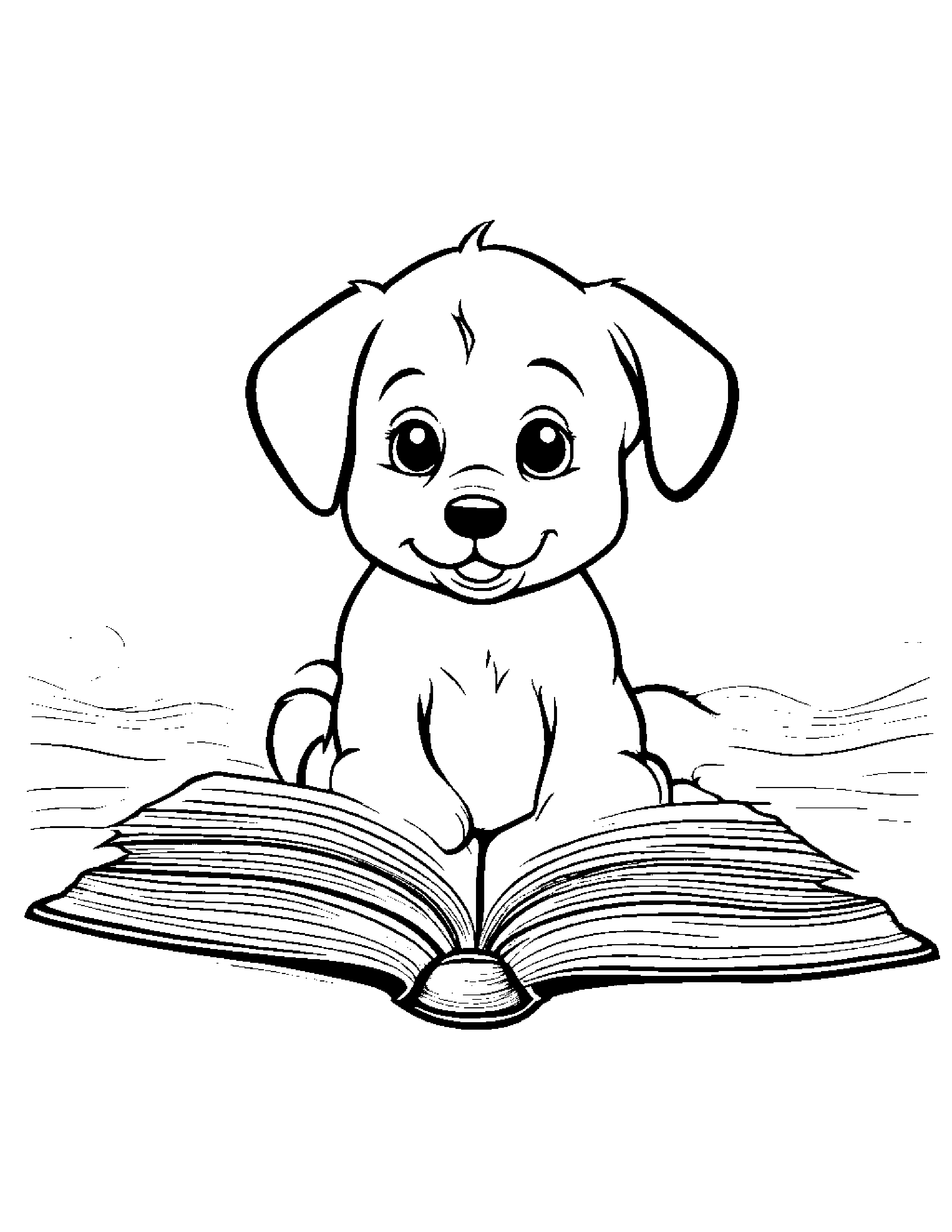 Baby Mer-Puppy Reading A Book Coloring Page (Free Printable PDF)