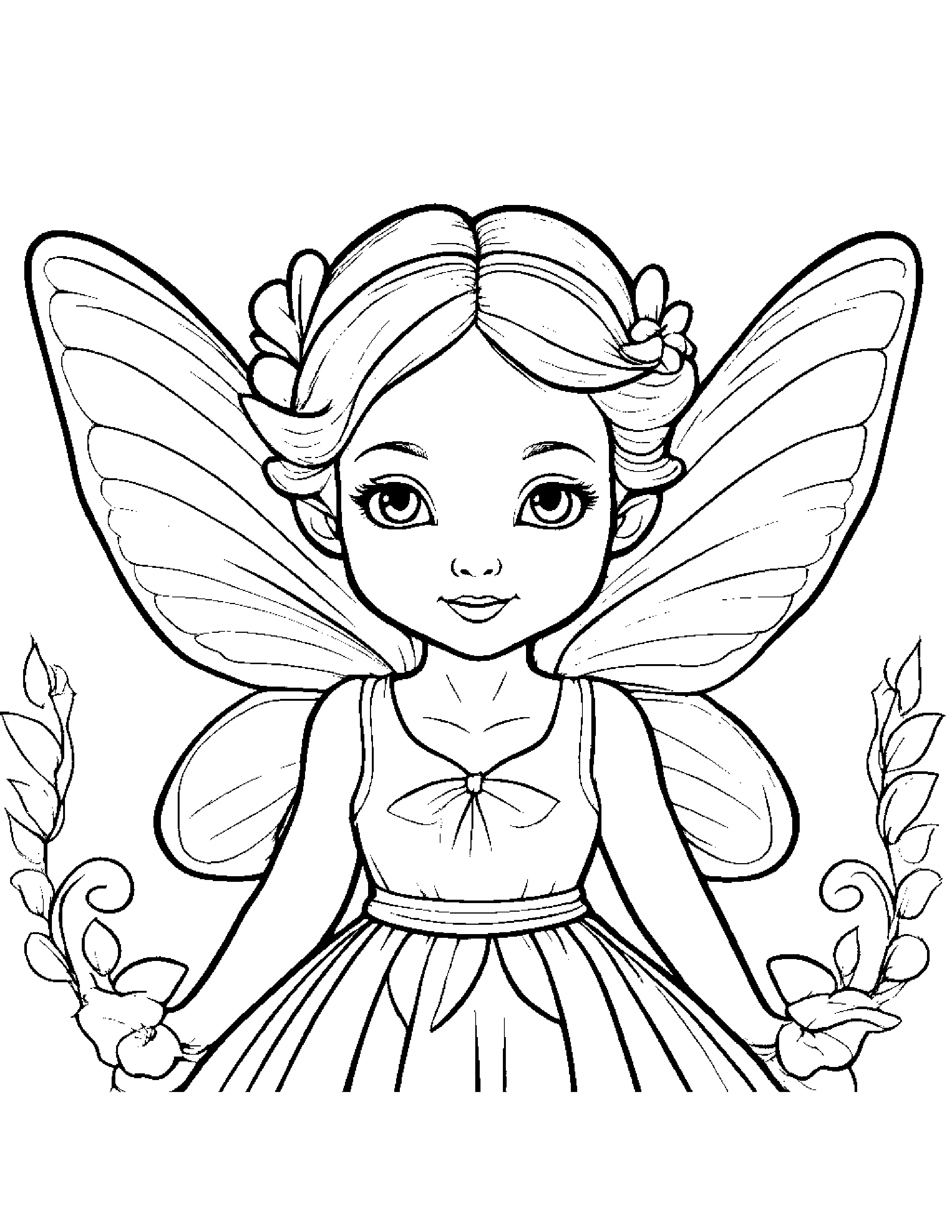 Gentle Tiny Fairy With A Bow #2 Coloring Page (Free Printable PDF)