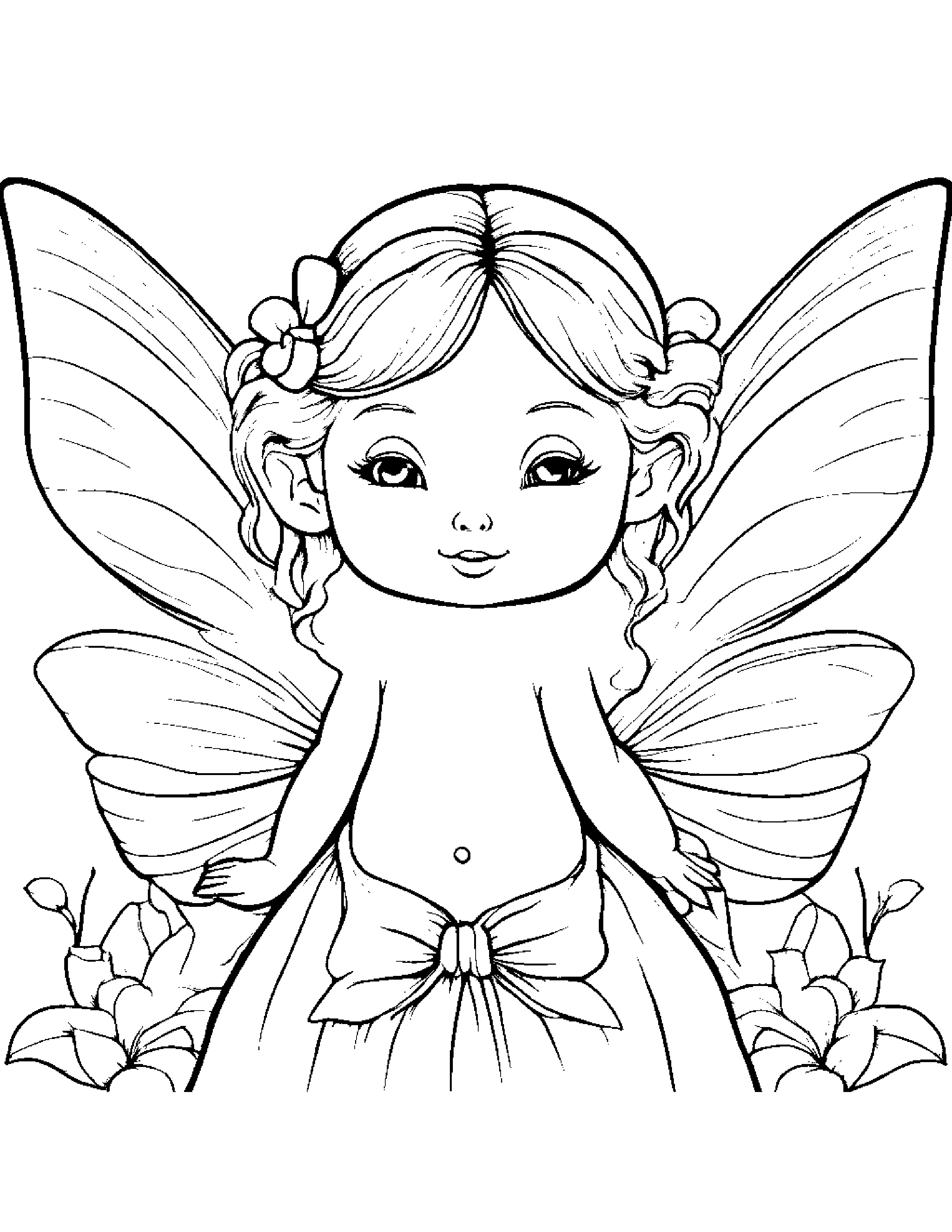 Gentle Tiny Fairy With A Bow Coloring Page (Free Printable PDF)