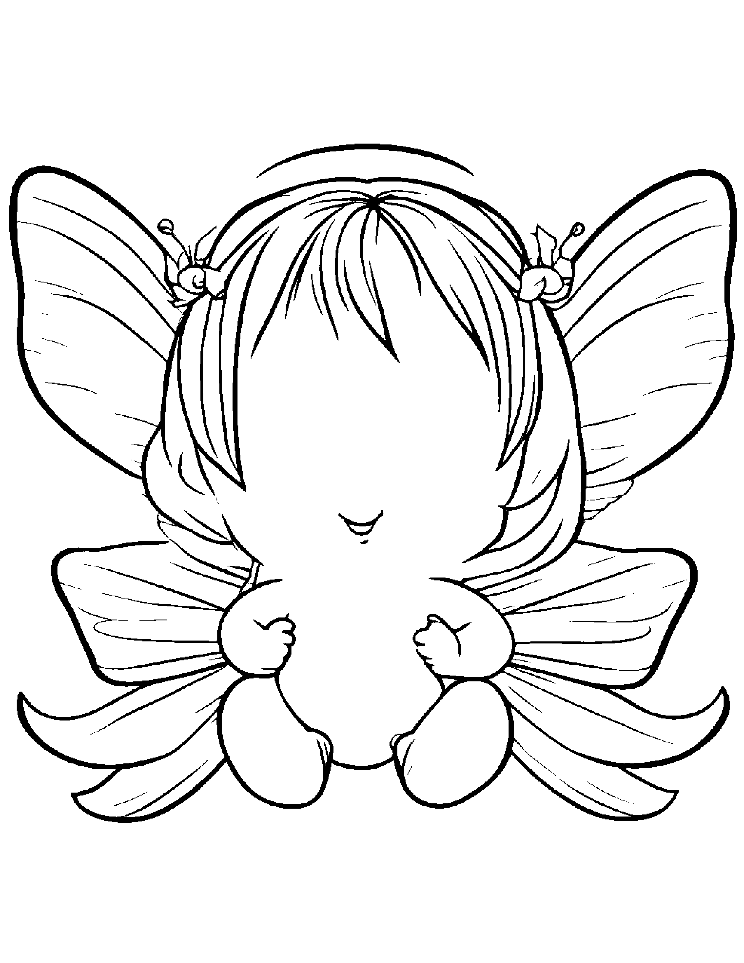 Kawaii Tiny Fairy With A Bow Coloring Page (Free Printable PDF)